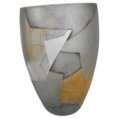 1980s Modern Ombré Art Glass Vase Geometric Design