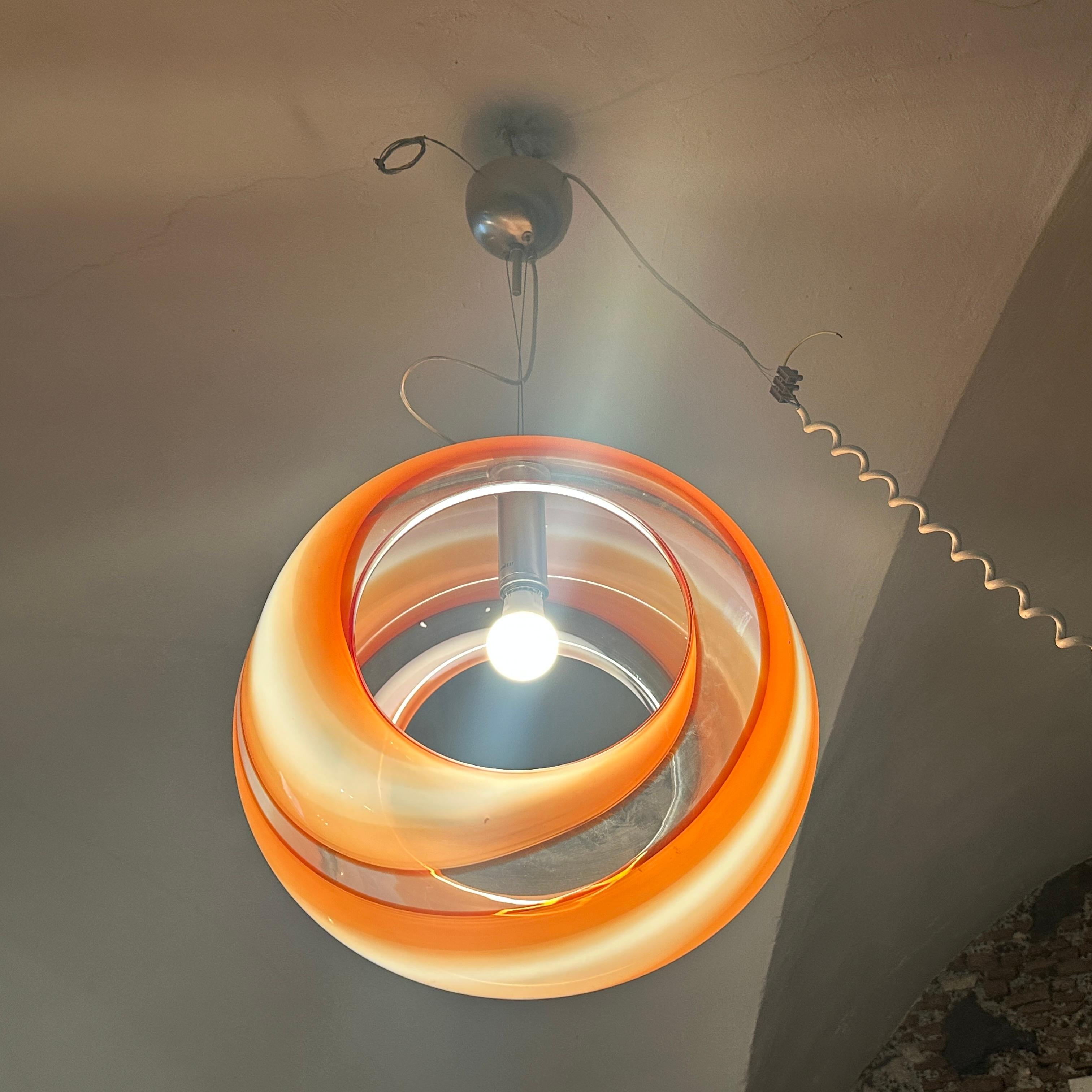 Hand-Crafted 1980s Modern Orange and White Murano Glass Pendant by La Murrina For Sale