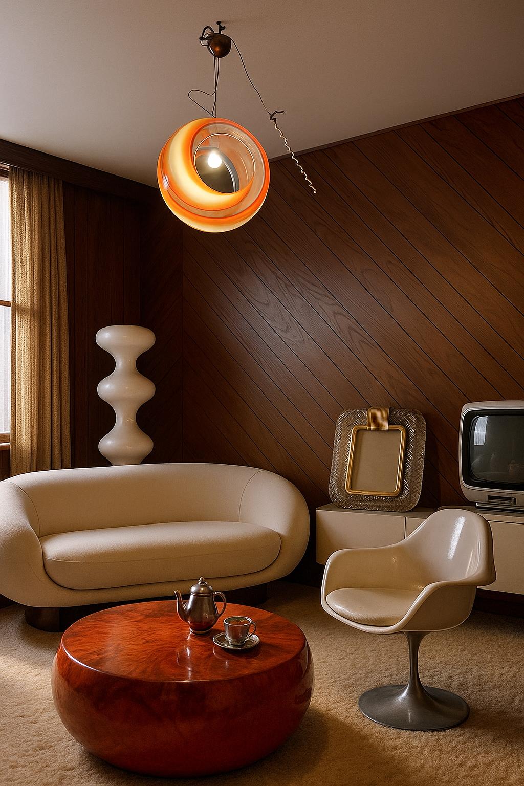 Fatto a mano Ciondolo moderno degli anni '80 in vetro di Murano bianco e arancione di La Murrina in vendita