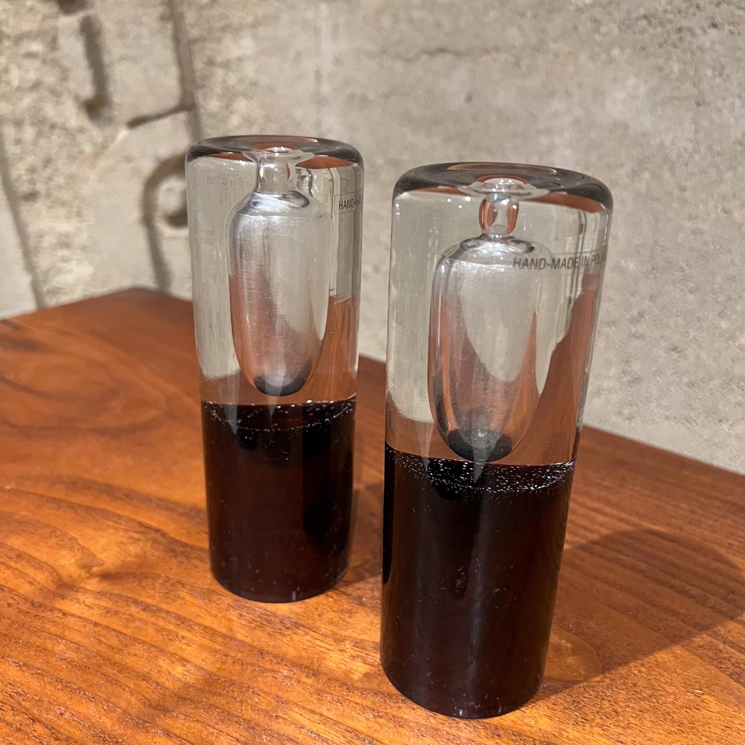 Polish 1980s Modern Pair Art Glass Vases Controlled Bubble Poland For Sale