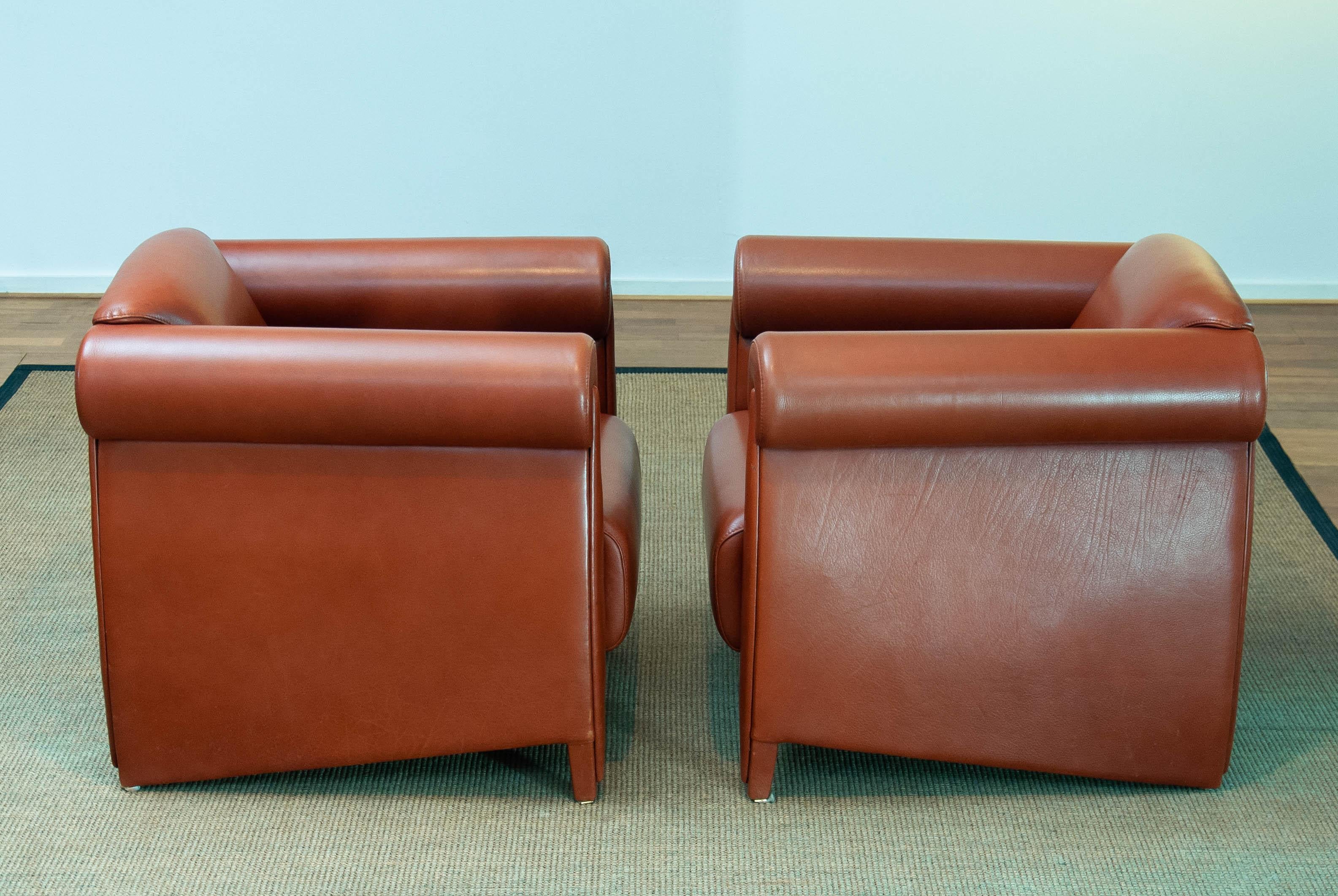 1980s Modern Pair Lounge / Club Chairs In Cognac Leather By Klaus Wettergren For Sale 5
