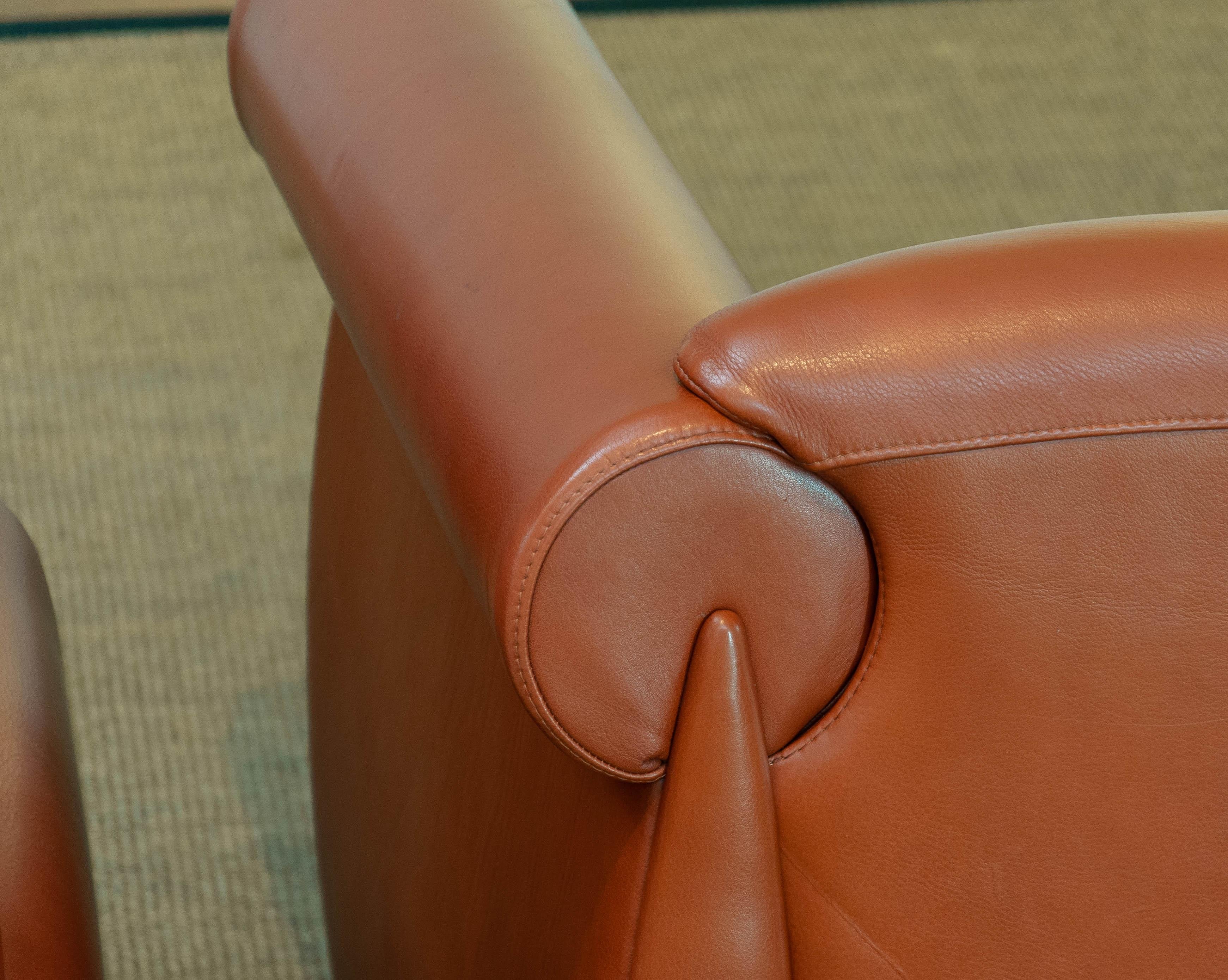 1980s Modern Pair Lounge / Club Chairs In Cognac Leather By Klaus Wettergren For Sale 2