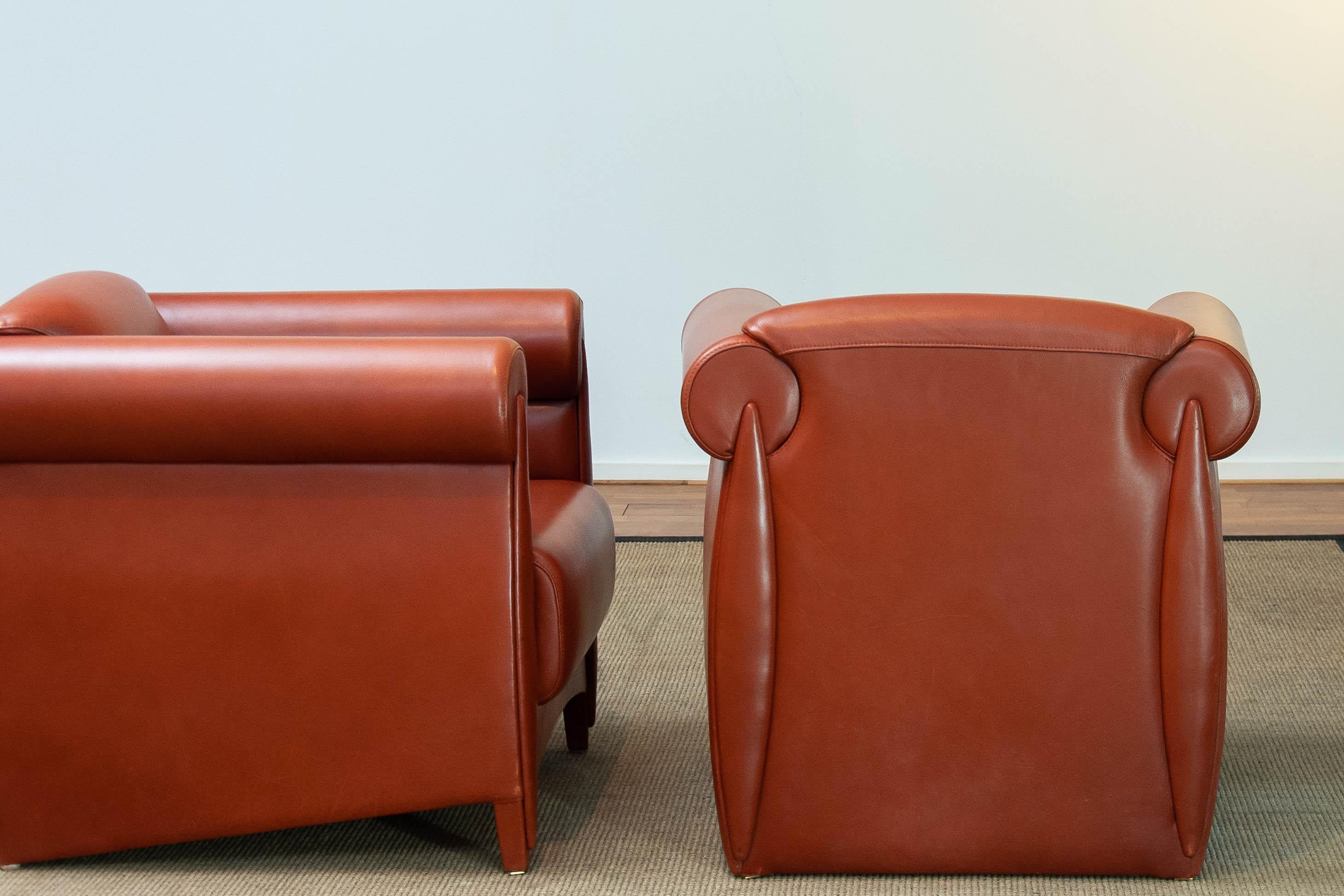 1980s Modern Pair Lounge / Club Chairs In Cognac Leather By Klaus Wettergren For Sale 3