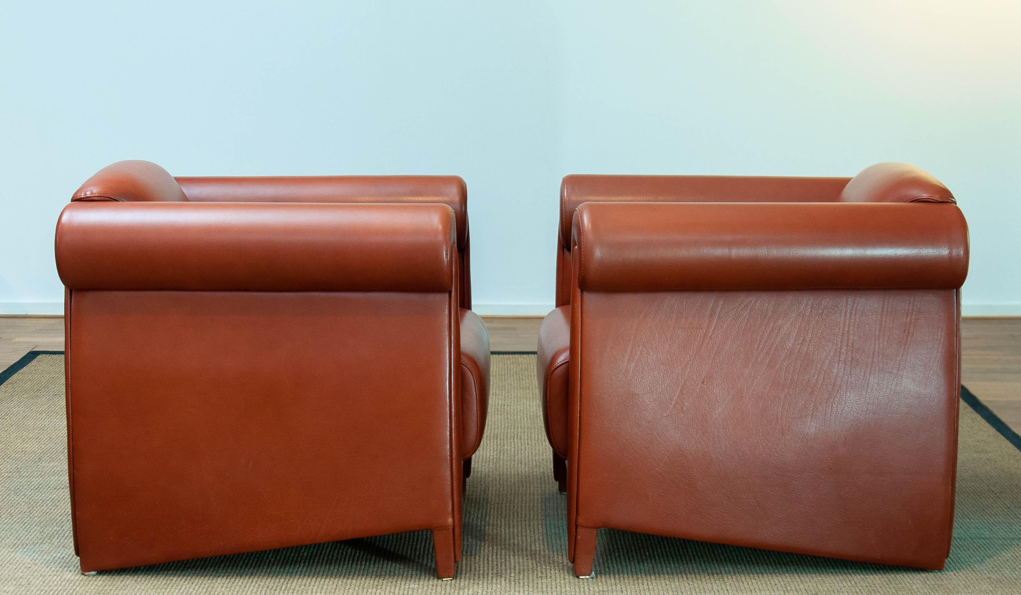 1980s Modern Pair Lounge / Club Chairs In Cognac Leather By Klaus Wettergren For Sale 4