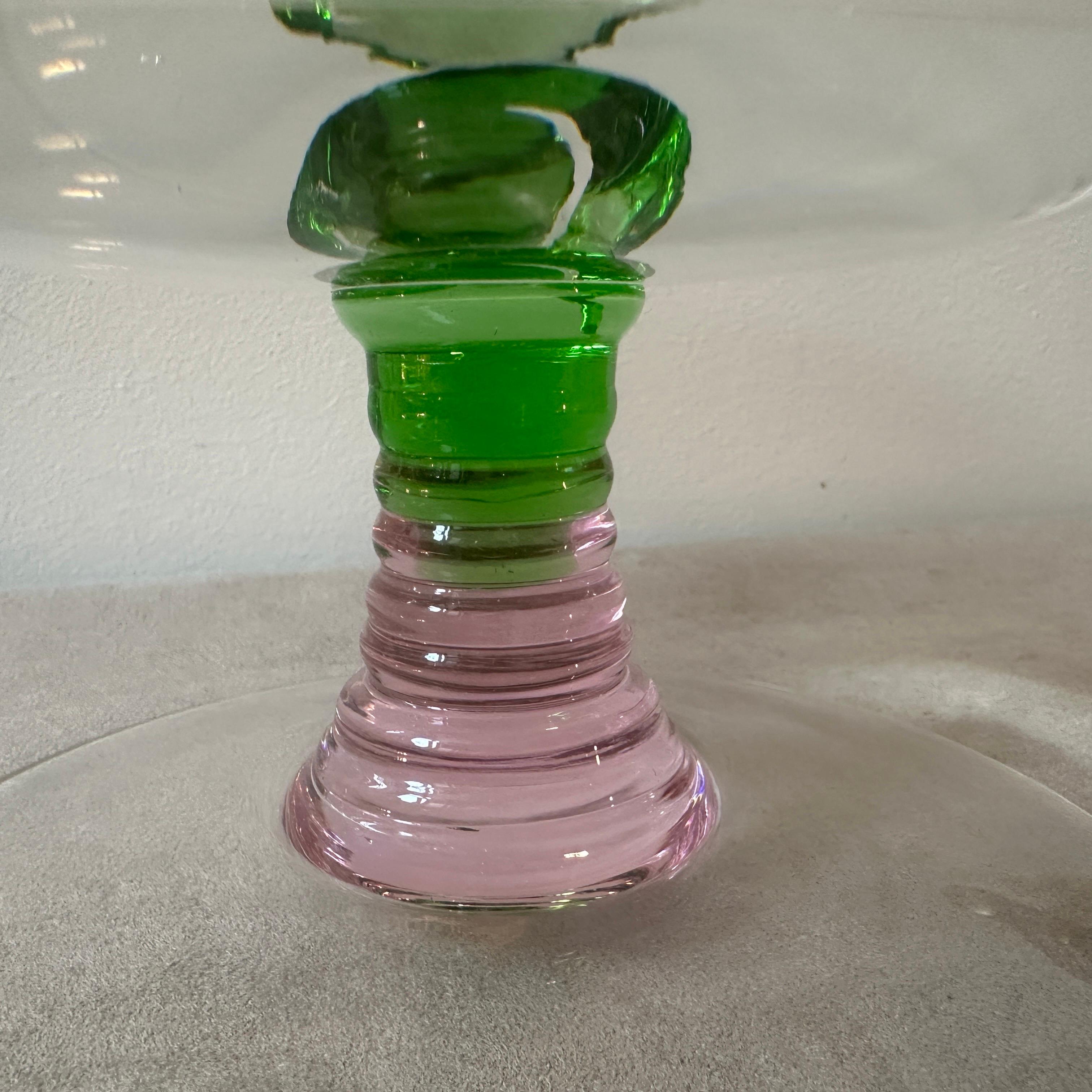 1980s Modern Pink, Green and Clear Murano Glass Bowl By Nason & Moretti For Sale 4