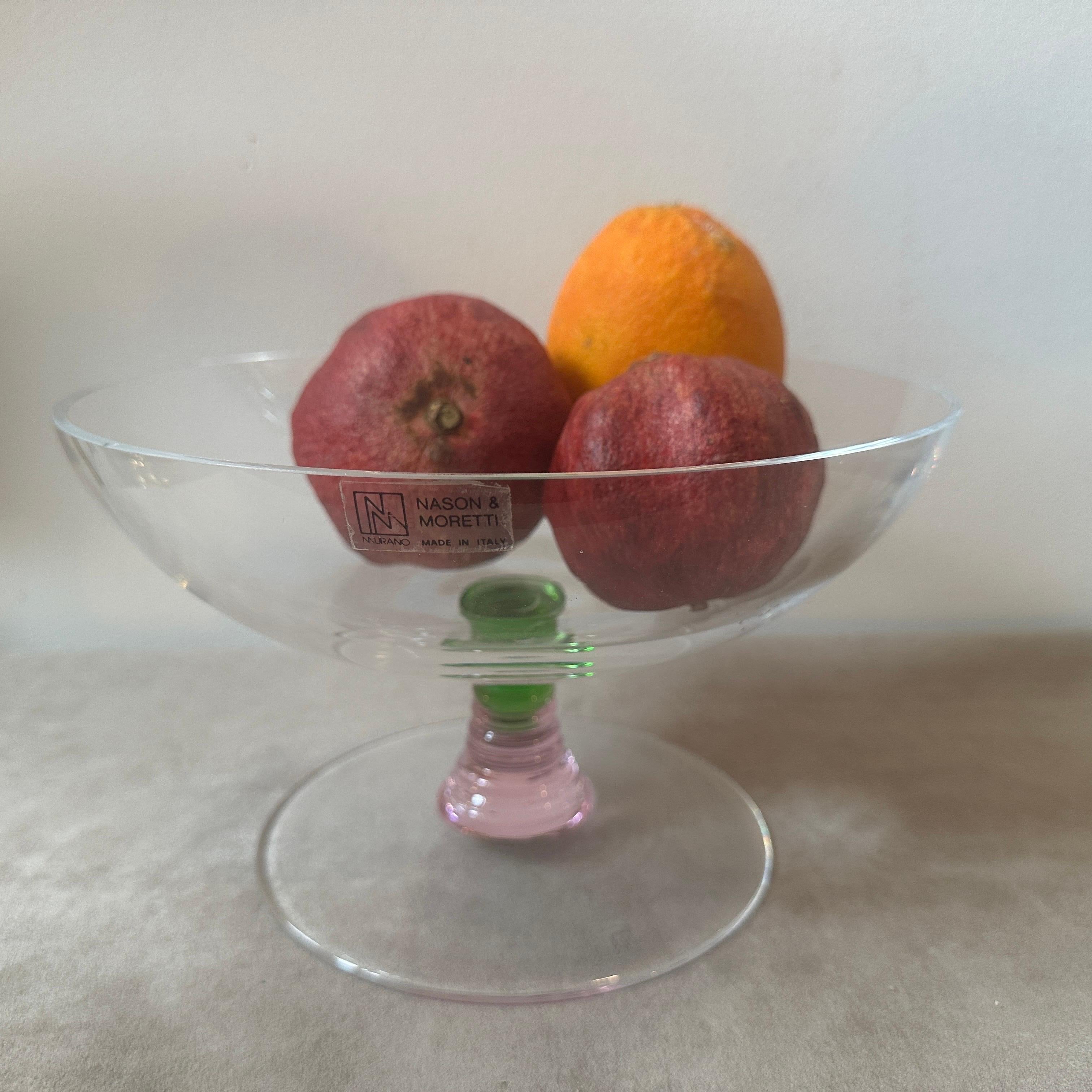 1980s Modern Pink, Green and Clear Murano Glass Bowl By Nason & Moretti For Sale 5