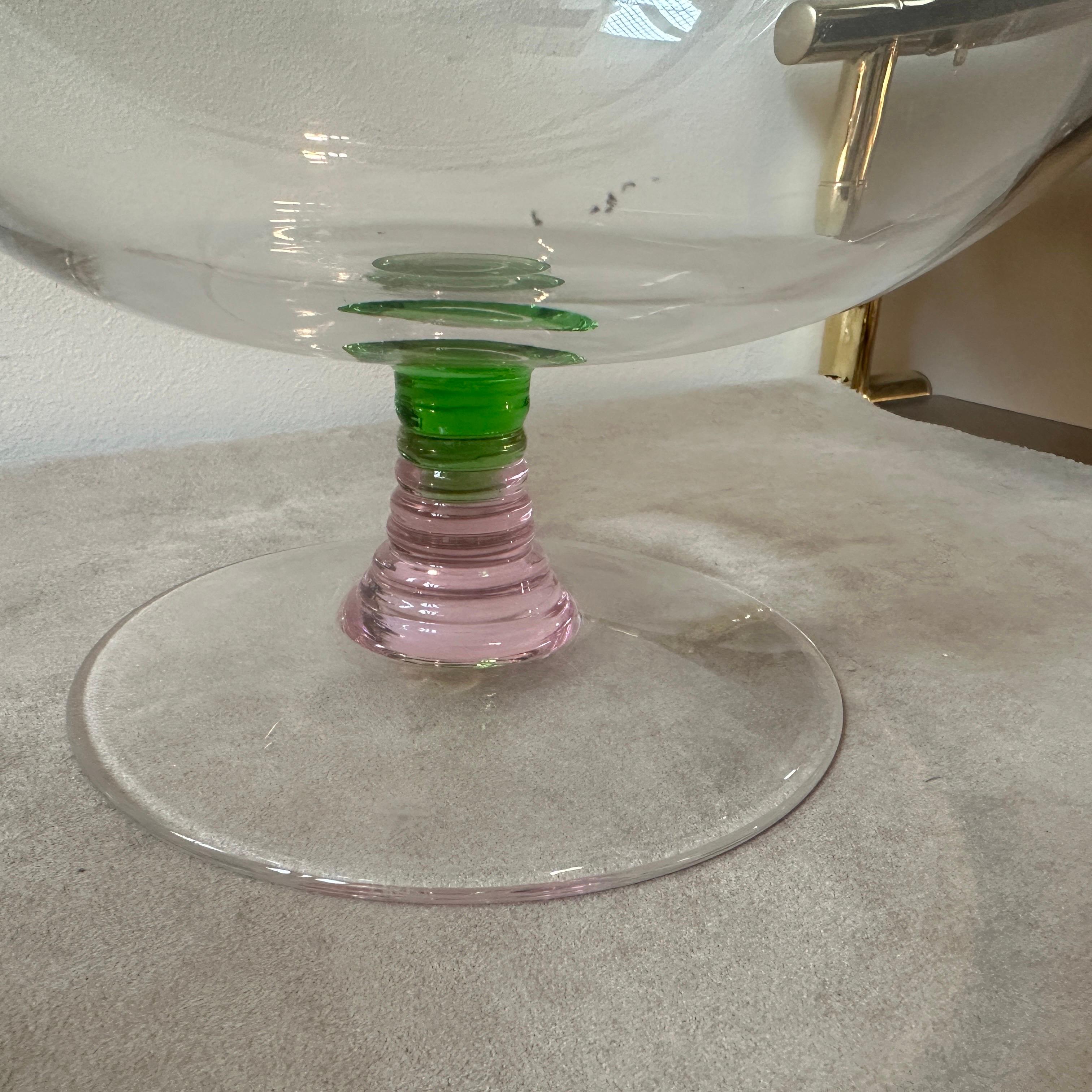20th Century 1980s Modern Pink, Green and Clear Murano Glass Bowl By Nason & Moretti For Sale