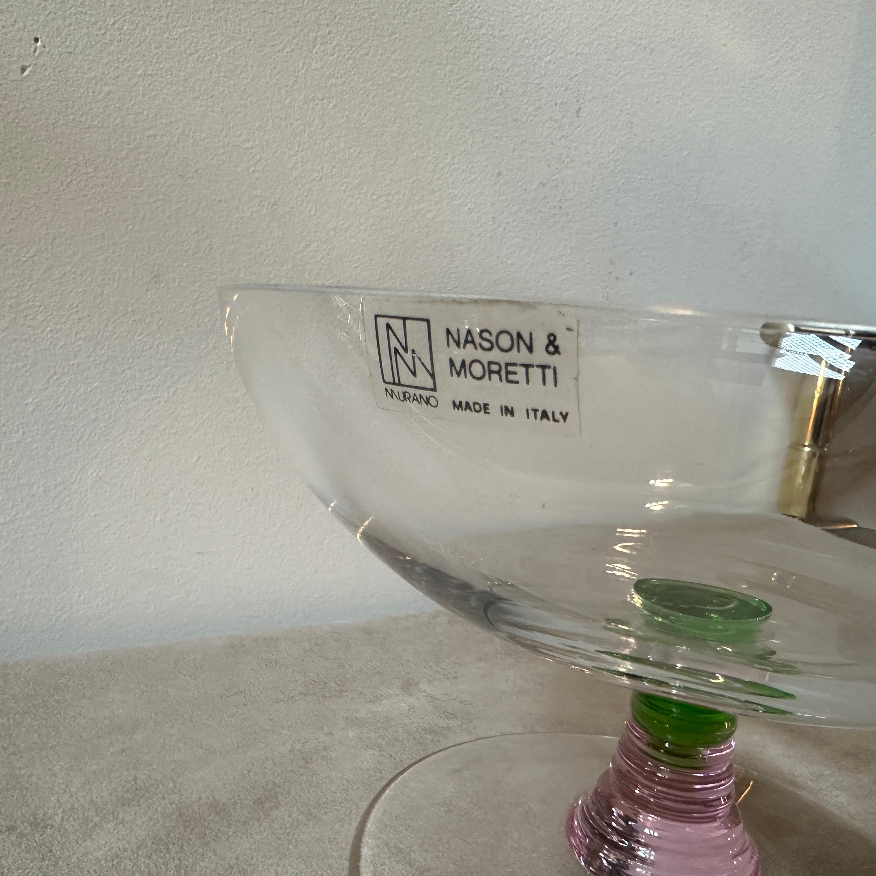 1980s Modern Pink, Green and Clear Murano Glass Bowl By Nason & Moretti For Sale 1