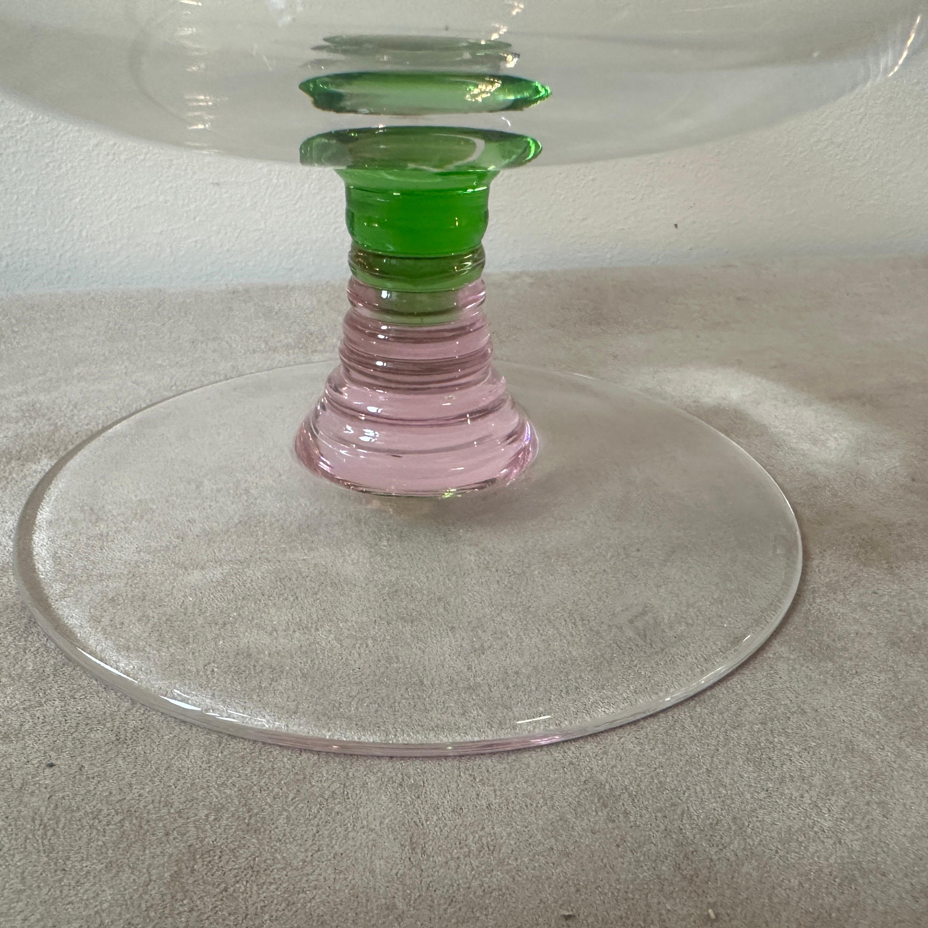 1980s Modern Pink, Green and Clear Murano Glass Bowl By Nason & Moretti For Sale 3