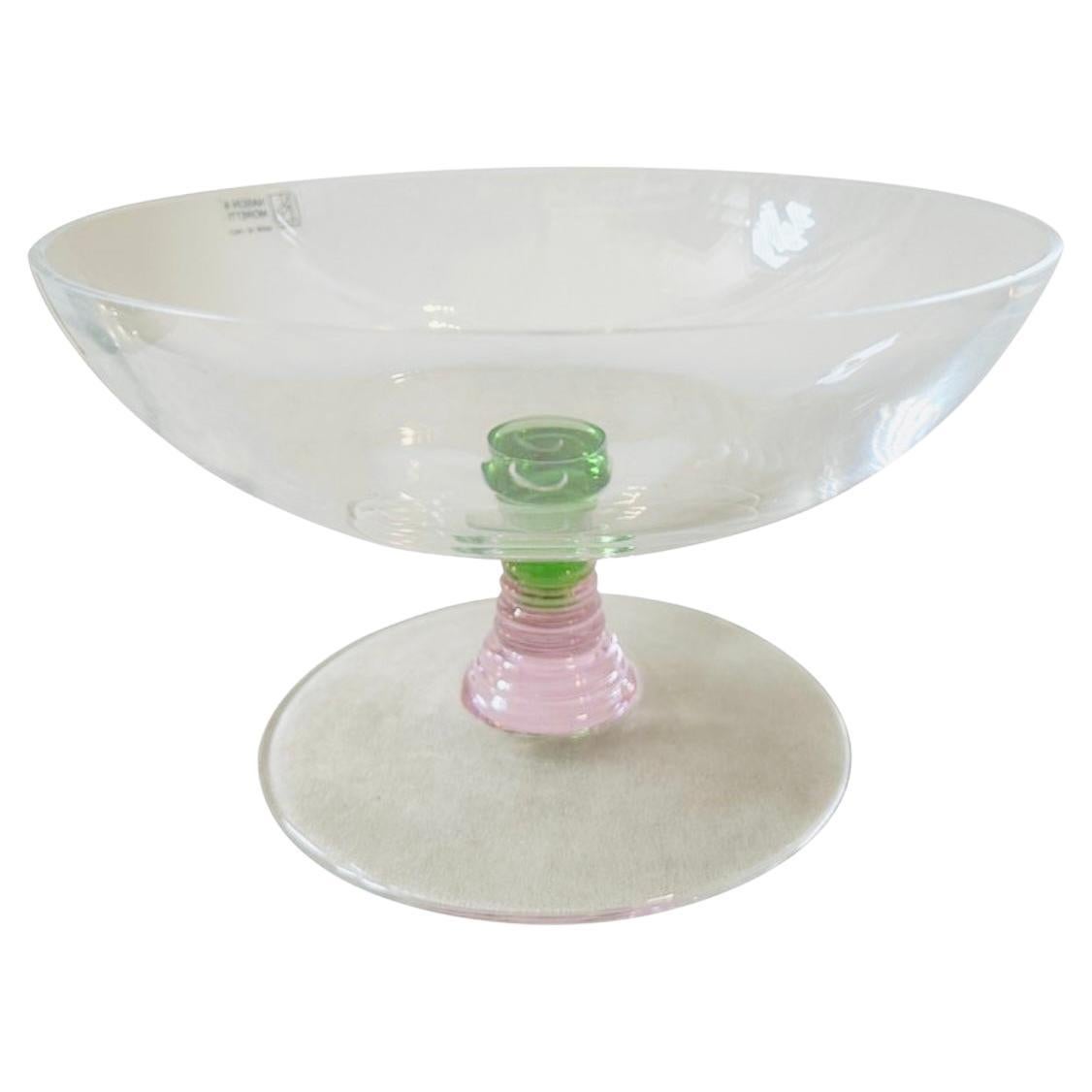 1980s Modern Pink, Green and Clear Murano Glass Bowl By Nason & Moretti