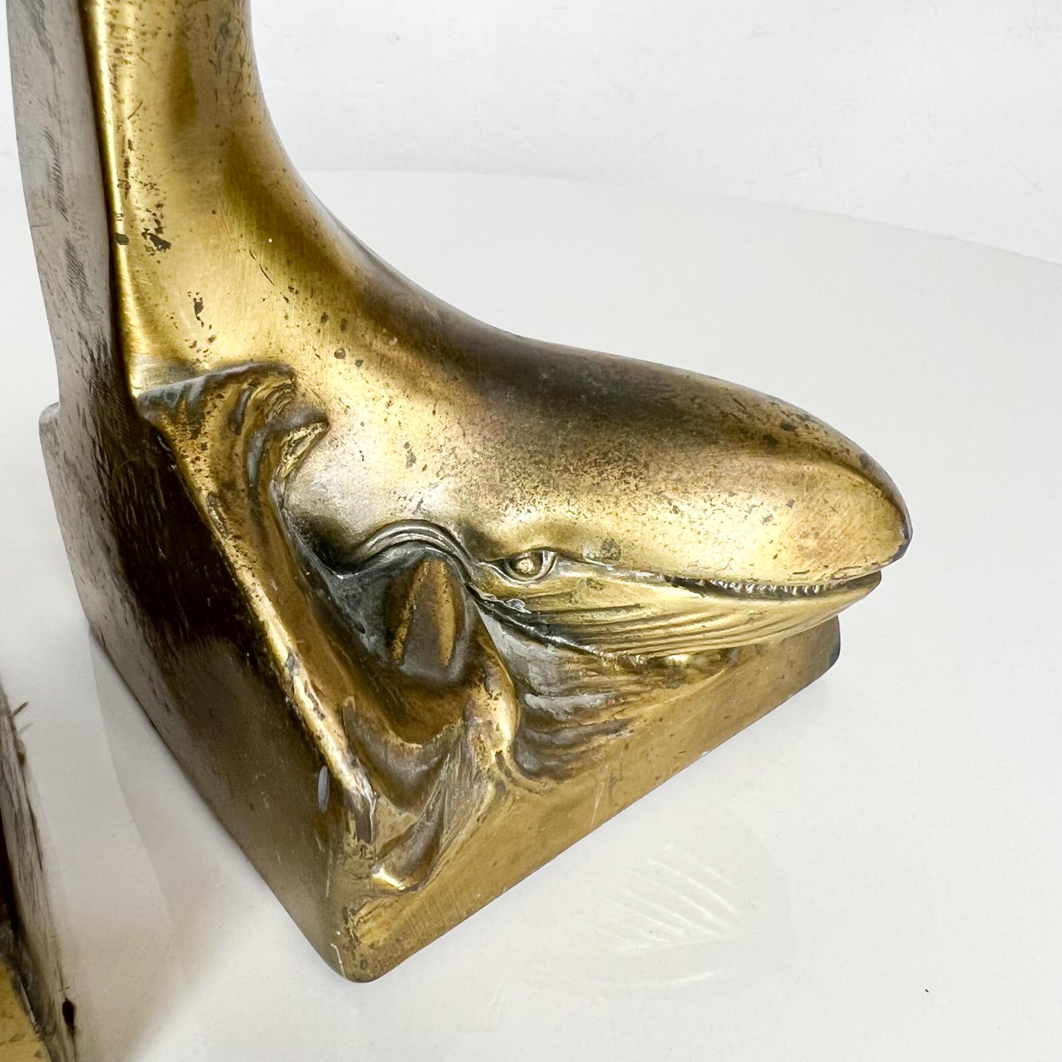 1980s Modern Sculptural Golden Whale Bookends in Patinated Brass 4