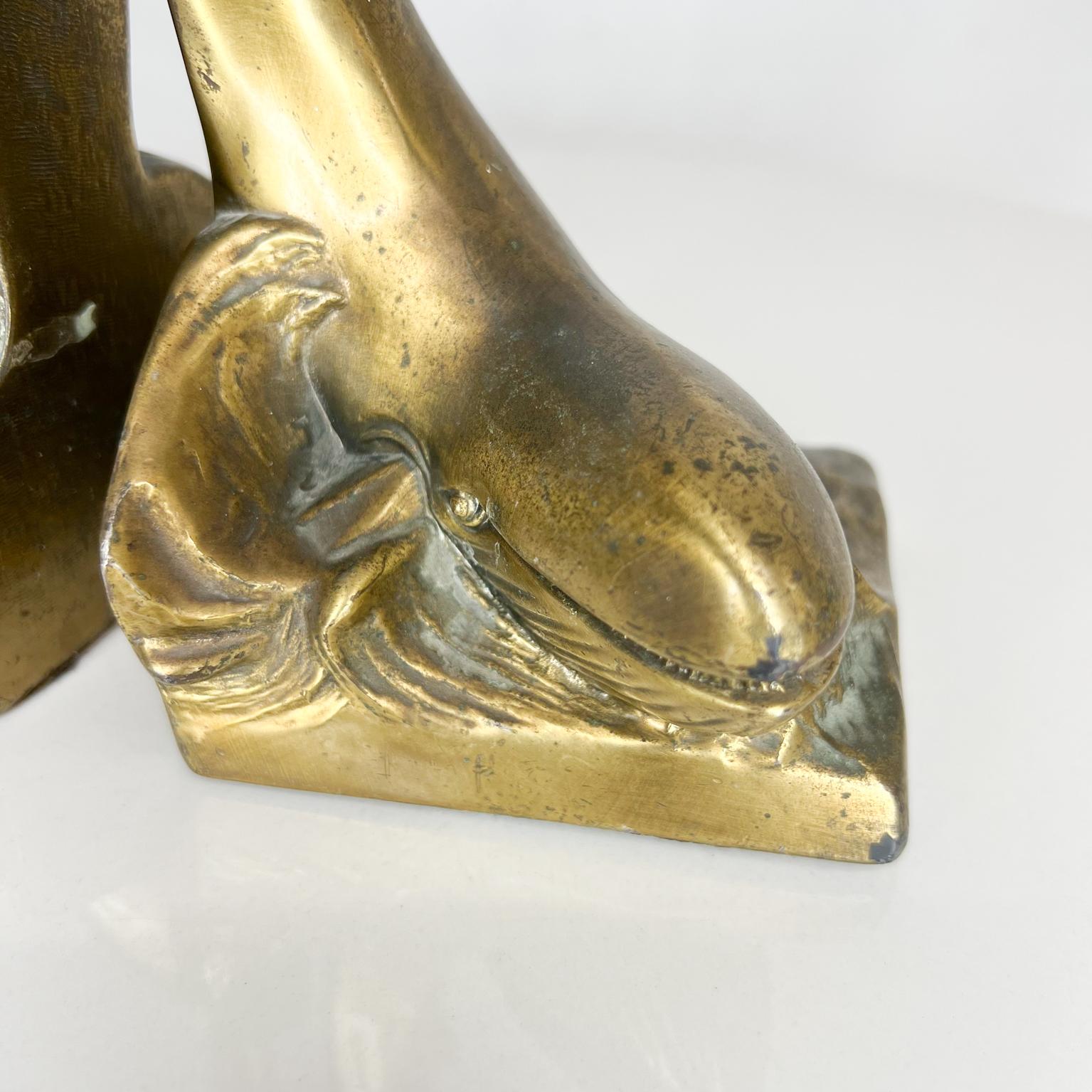 Late 20th Century 1980s Modern Sculptural Golden Whale Bookends in Patinated Brass