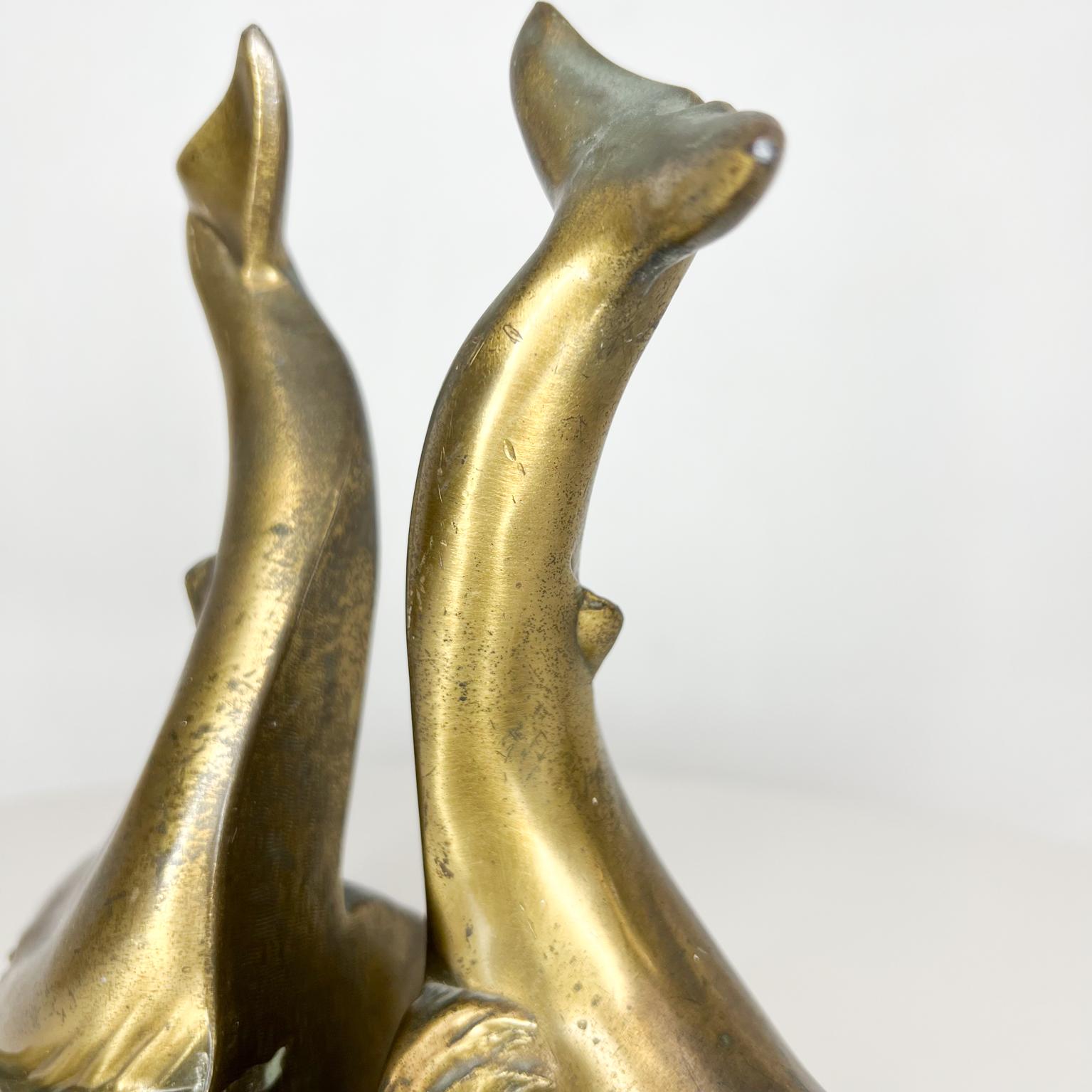 1980s Modern Sculptural Golden Whale Bookends in Patinated Brass 1