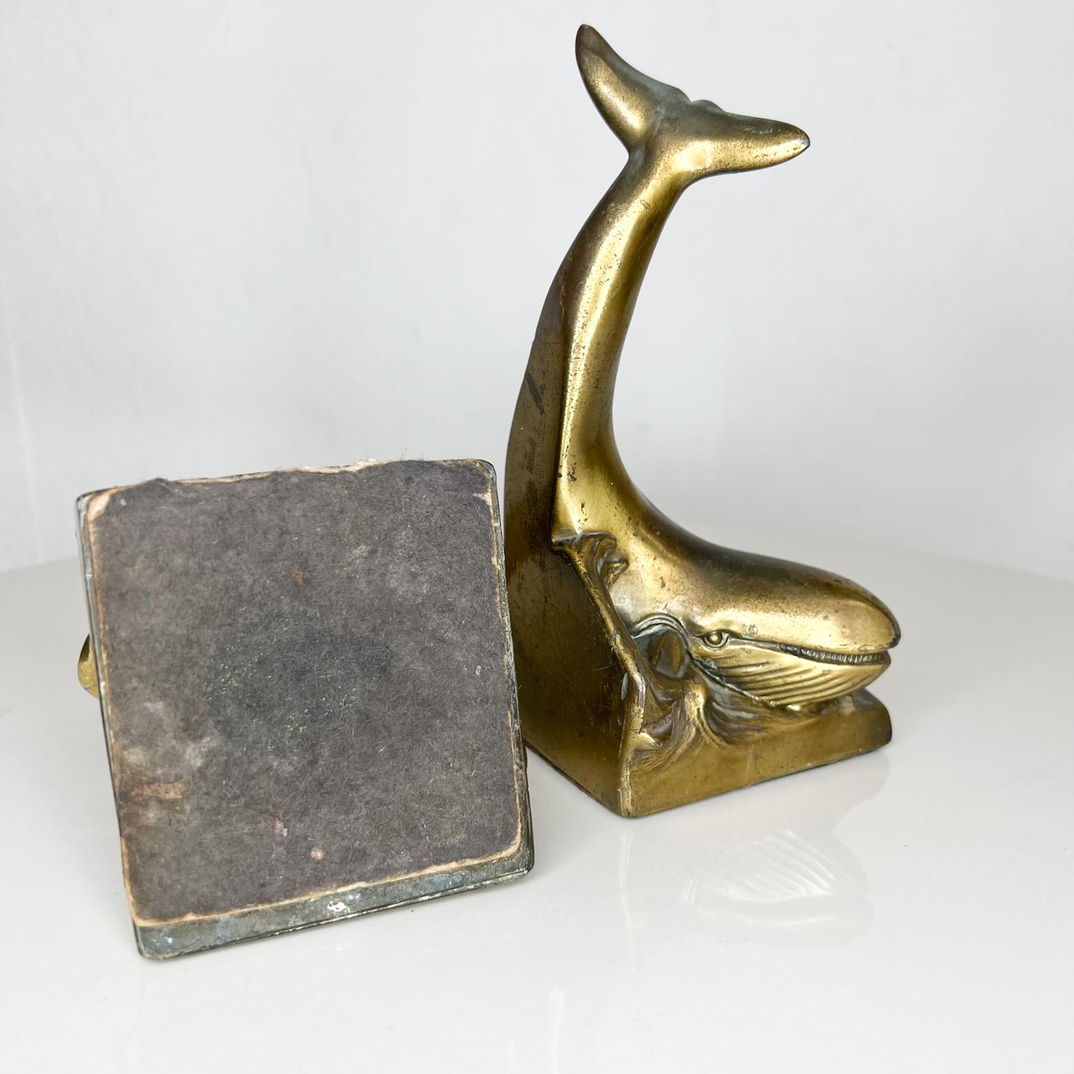 1980s Modern Sculptural Golden Whale Bookends in Patinated Brass 2