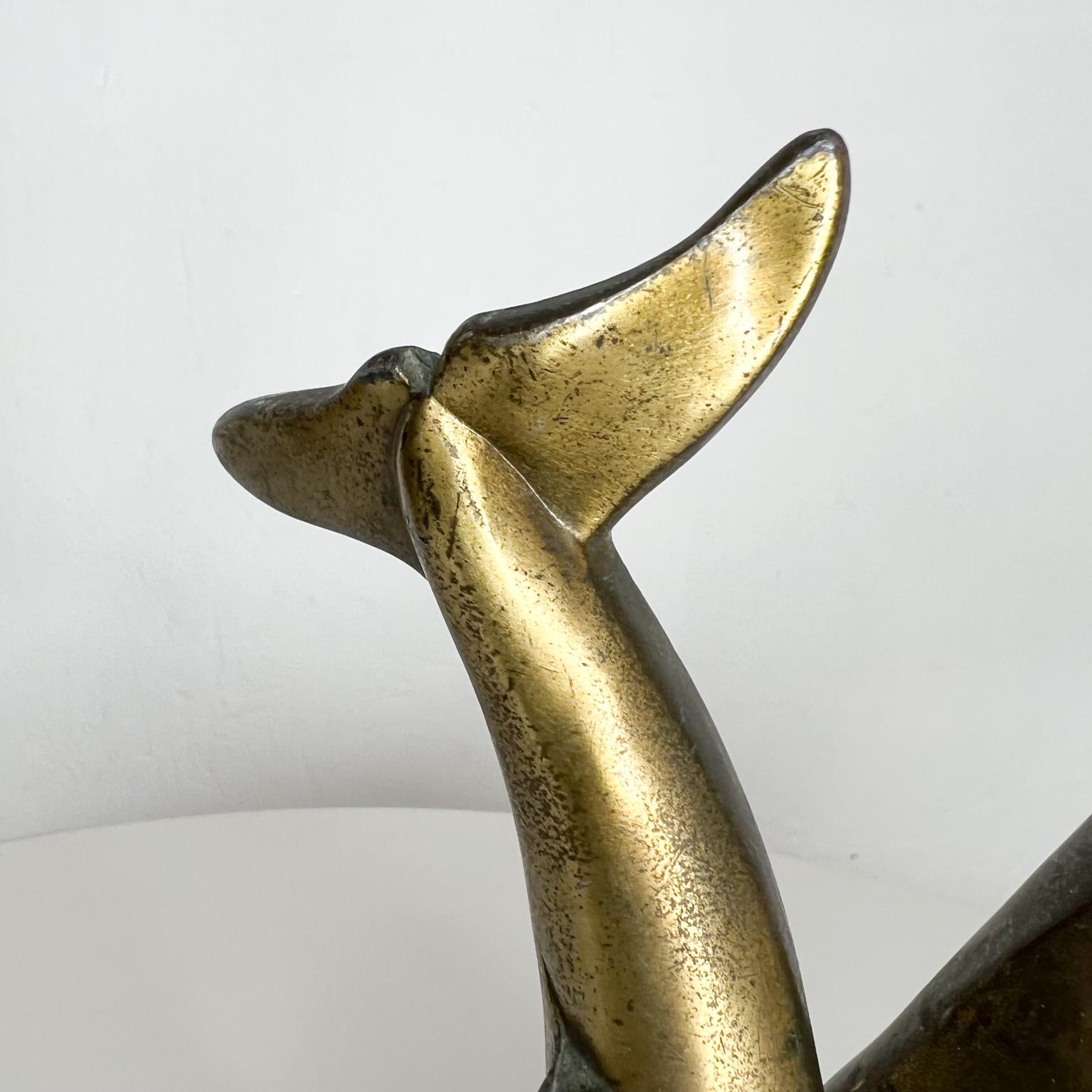 1980s Modern Sculptural Golden Whale Bookends in Patinated Brass 3