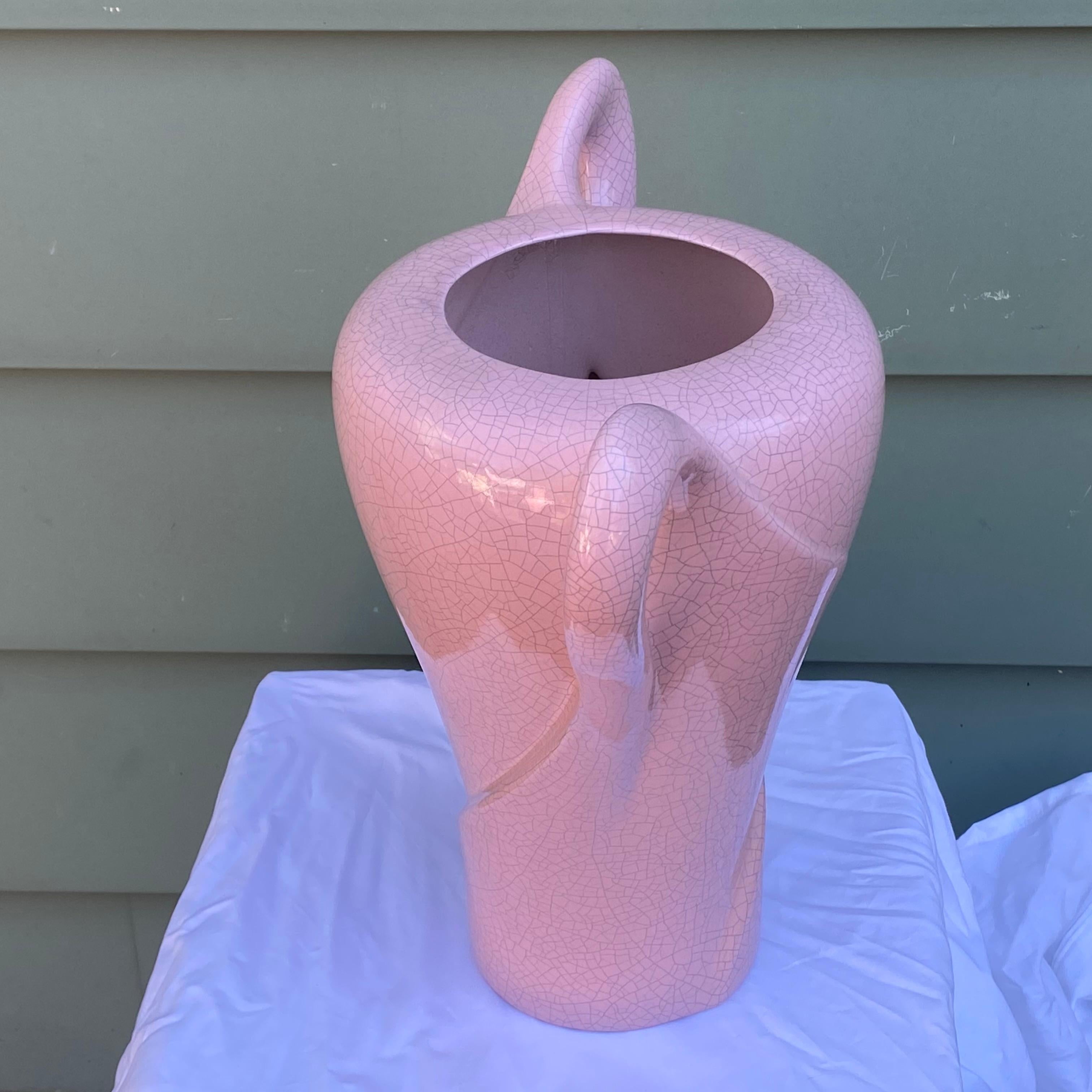 20th Century 1980's Modern Sculptural Pink Crackle Vase by Jaru For Sale