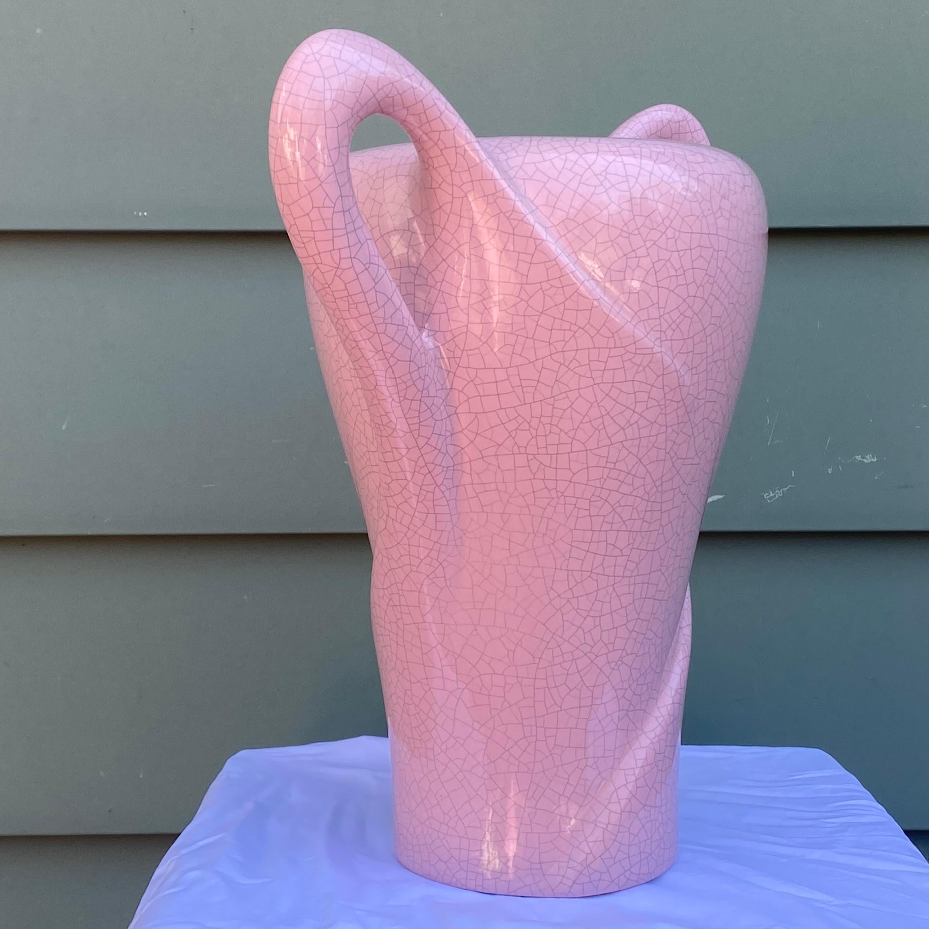 1980's Modern Sculptural Pink Crackle Vase by Jaru For Sale 1