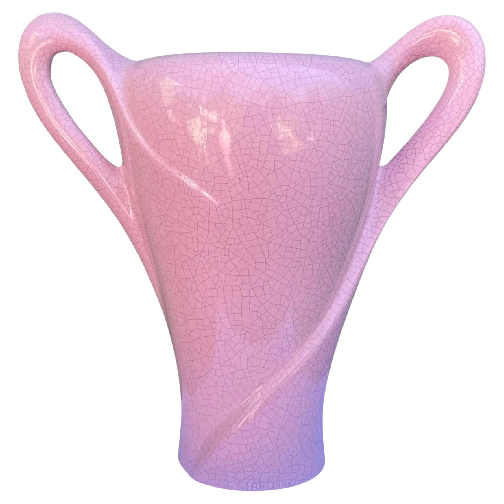 1980's Modern Sculptural Pink Crackle Vase by Jaru For Sale