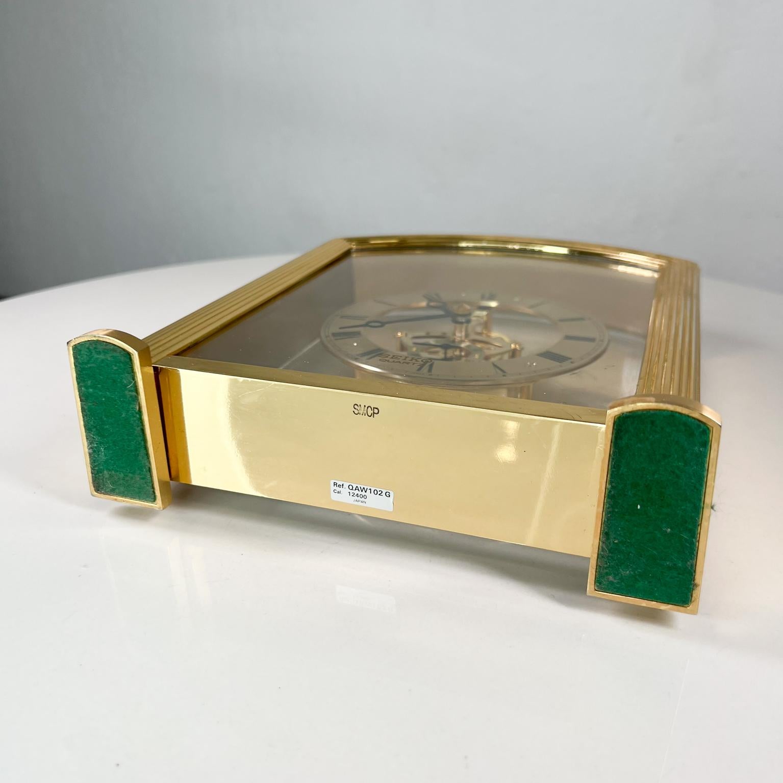 1980s Modern Seiko Quartz Skeleton Desk Clock in Brass For Sale 9