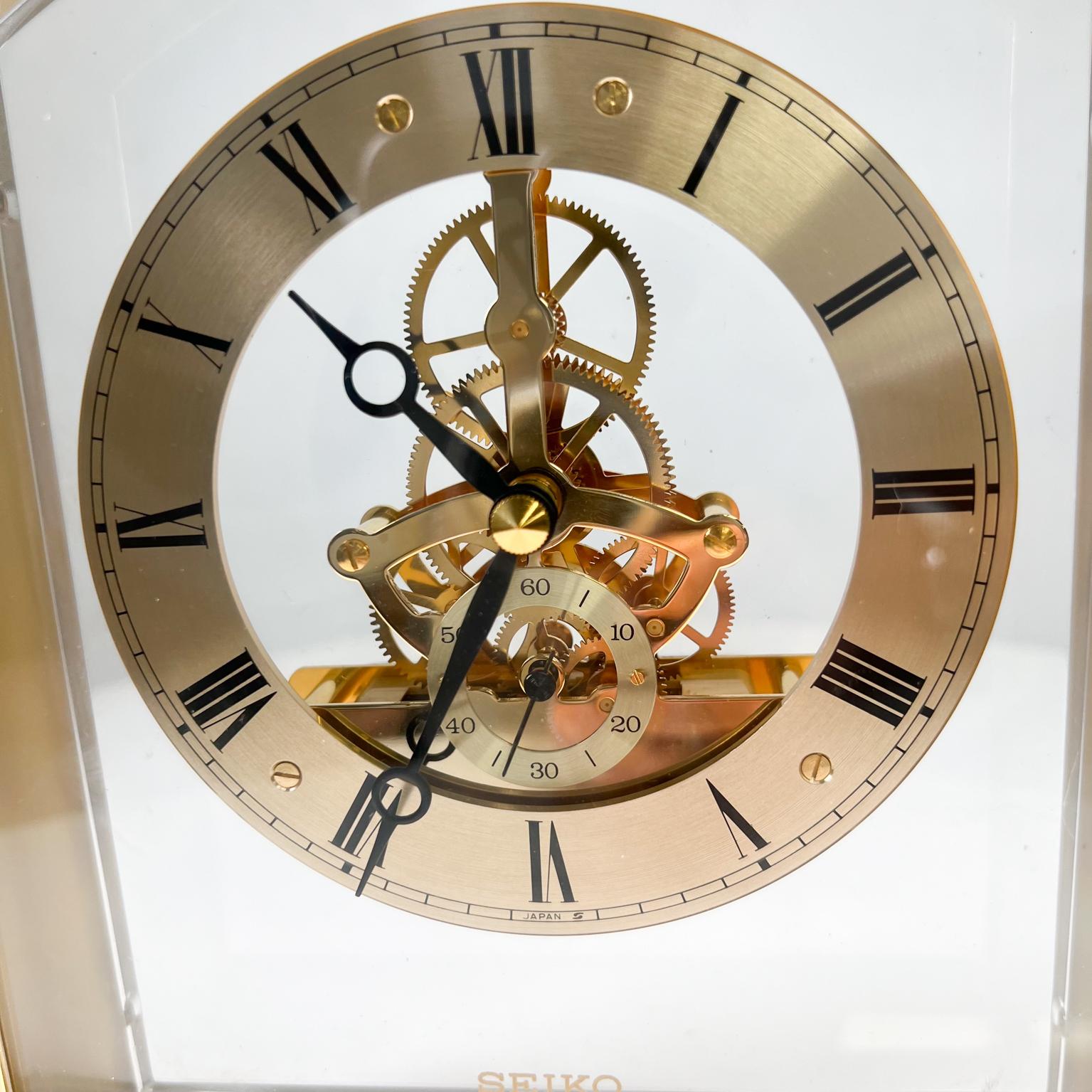 1980s Modern Seiko Quartz Skeleton Desk Clock in Brass For Sale at 1stDibs