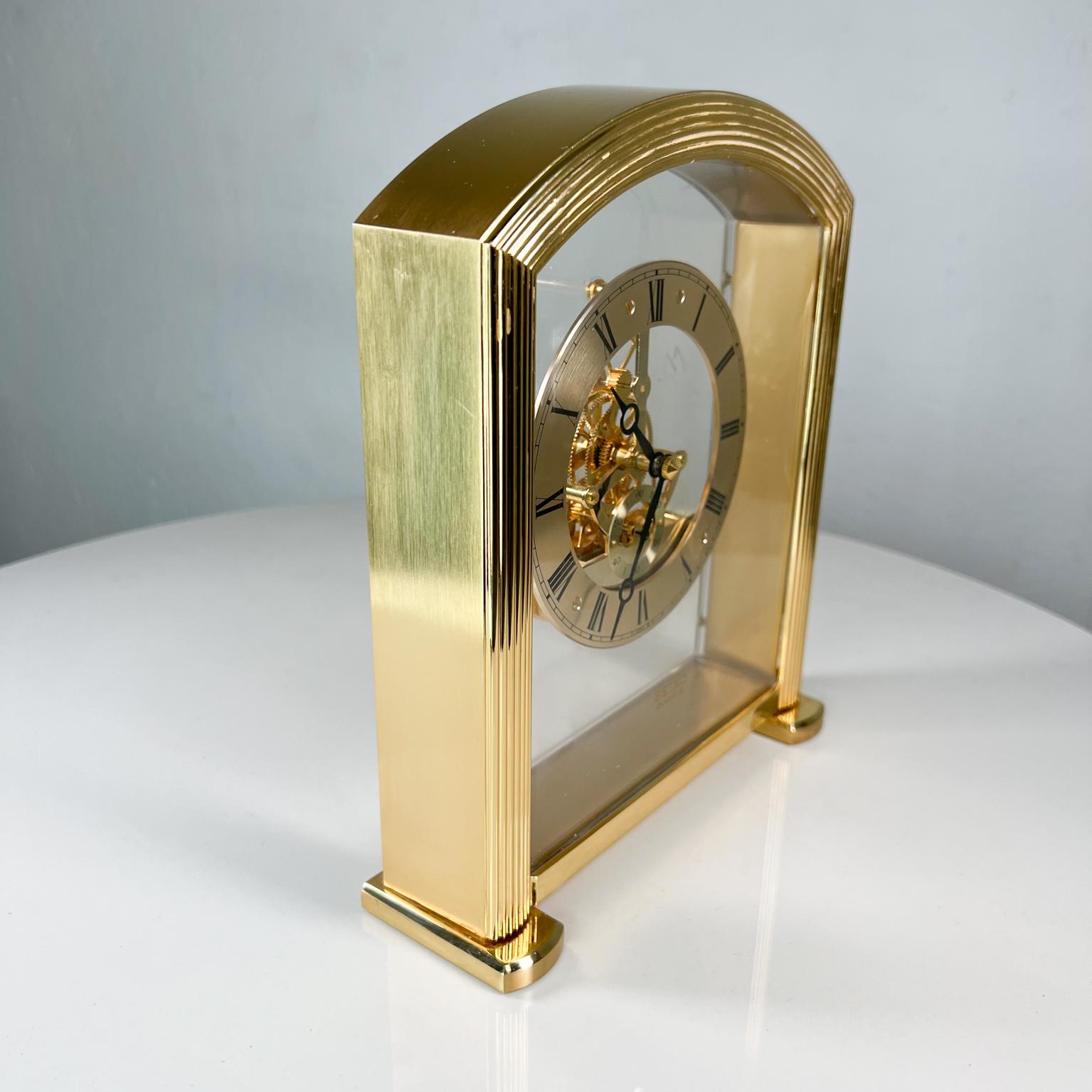 1980s Modern Seiko Quartz Skeleton Desk Clock in Brass For Sale 1