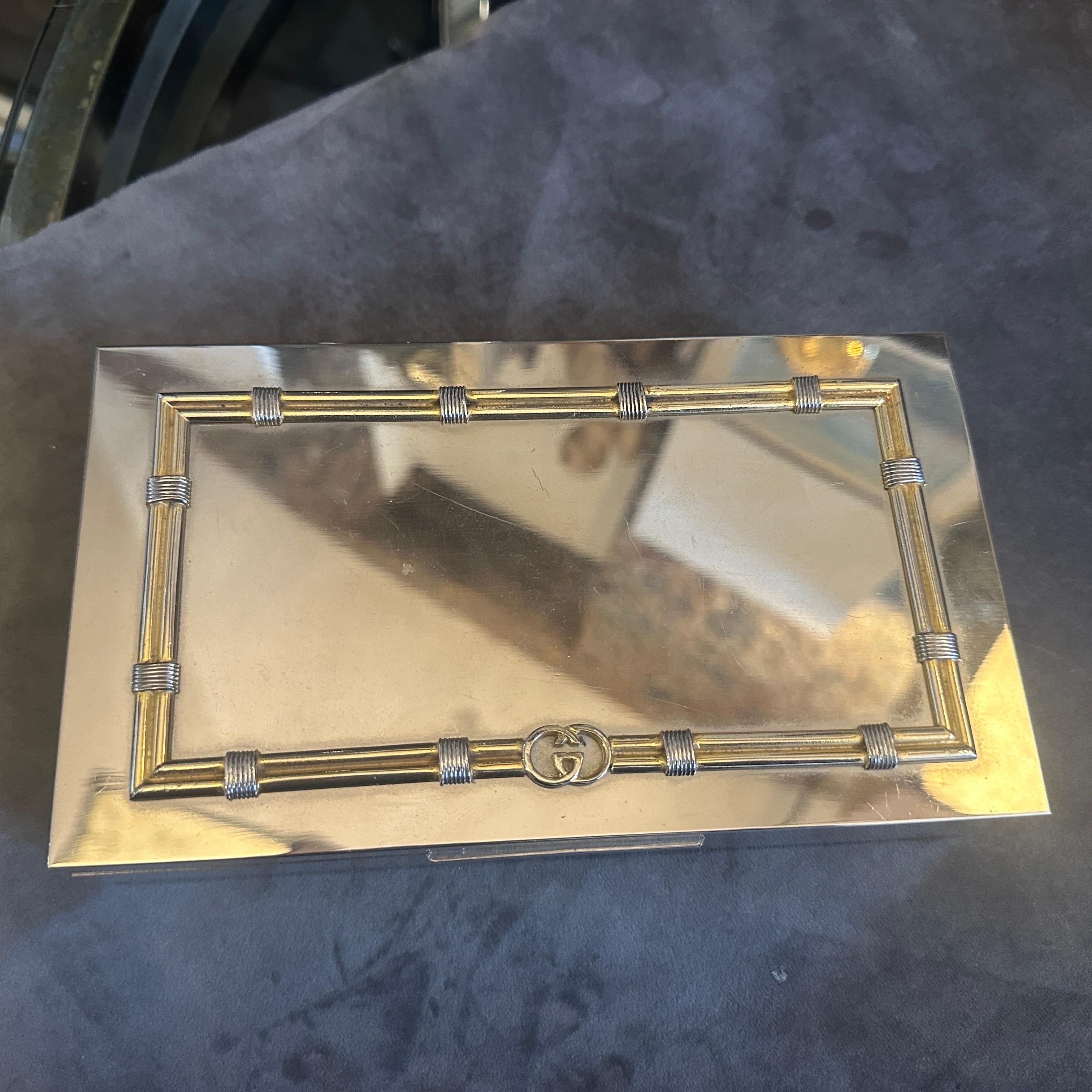 XX secolo Scatola di lusso moderna degli anni '80 in ottone e placcata in argento di Gucci Florence in vendita