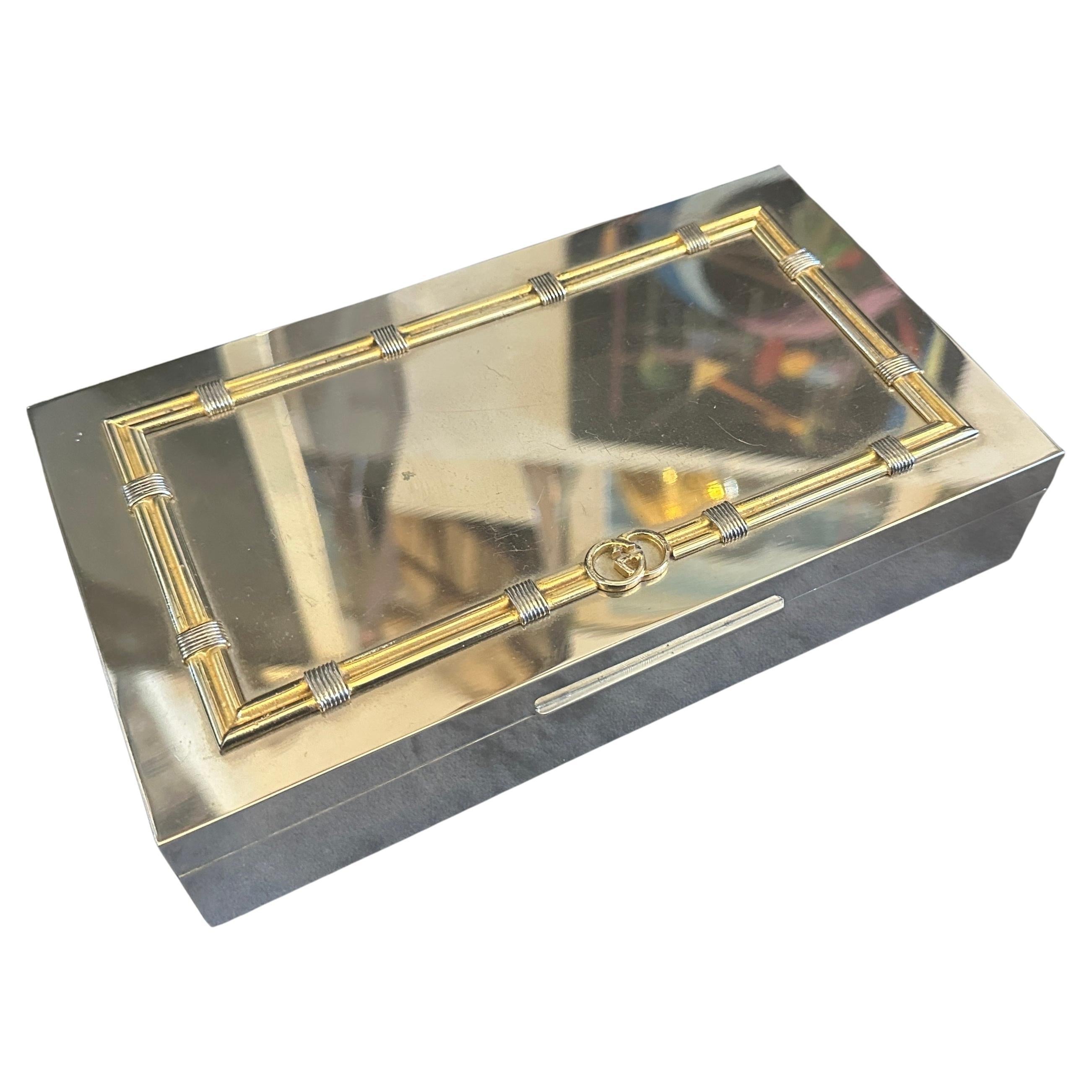 Scatola di lusso moderna degli anni '80 in ottone e placcata in argento di Gucci Florence