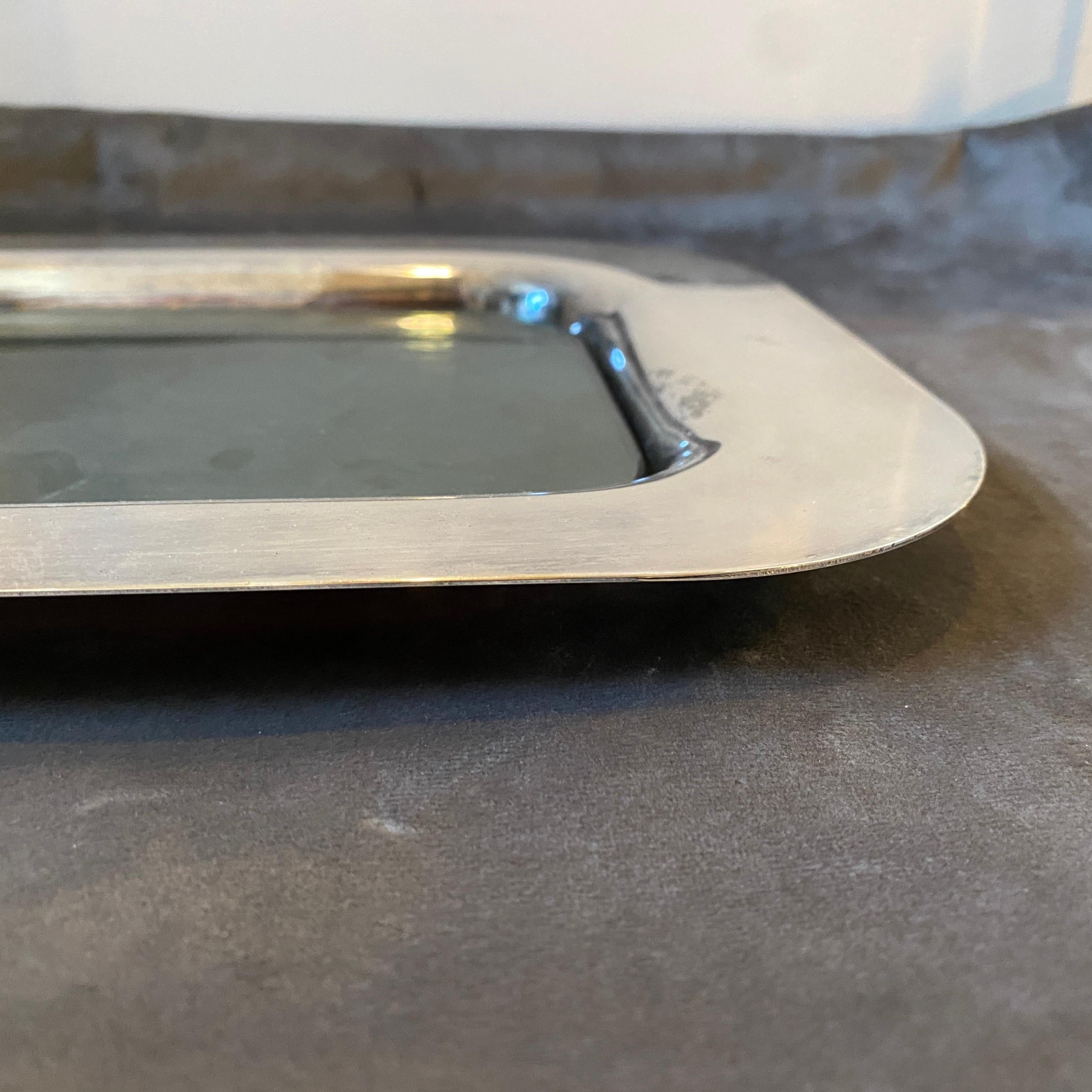 20th Century 1980s Modern Silver Plated and Dark Gray Glass Rectangular Italian Tray For Sale