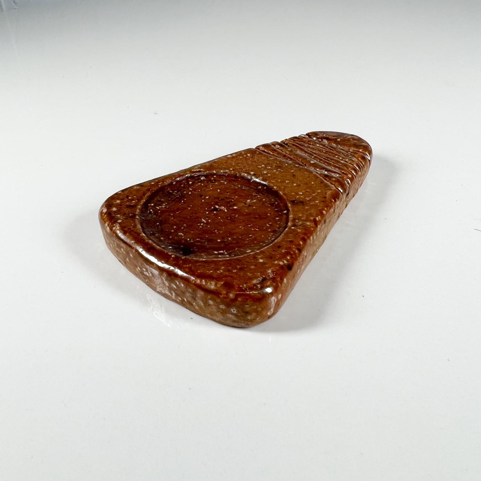 1980s Modern Speckled Brown Dish Glazed Pottery Art For Sale 3