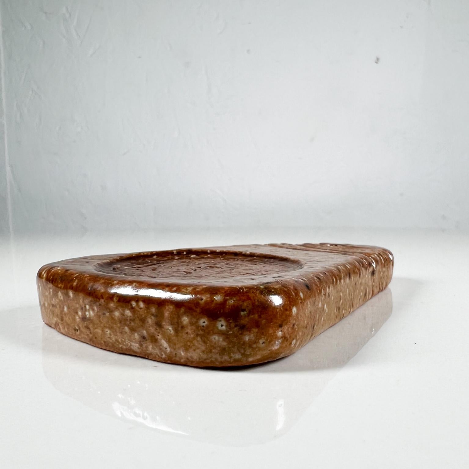 1980s Modern Speckled Brown Dish Glazed Pottery Art For Sale 4