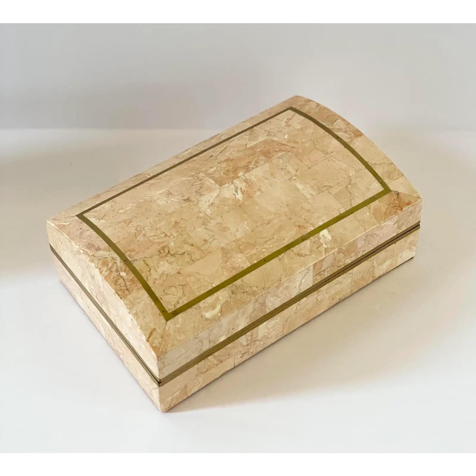 North American 1980s Modern Tessellated Stone Rectangular Lidded Box For Sale