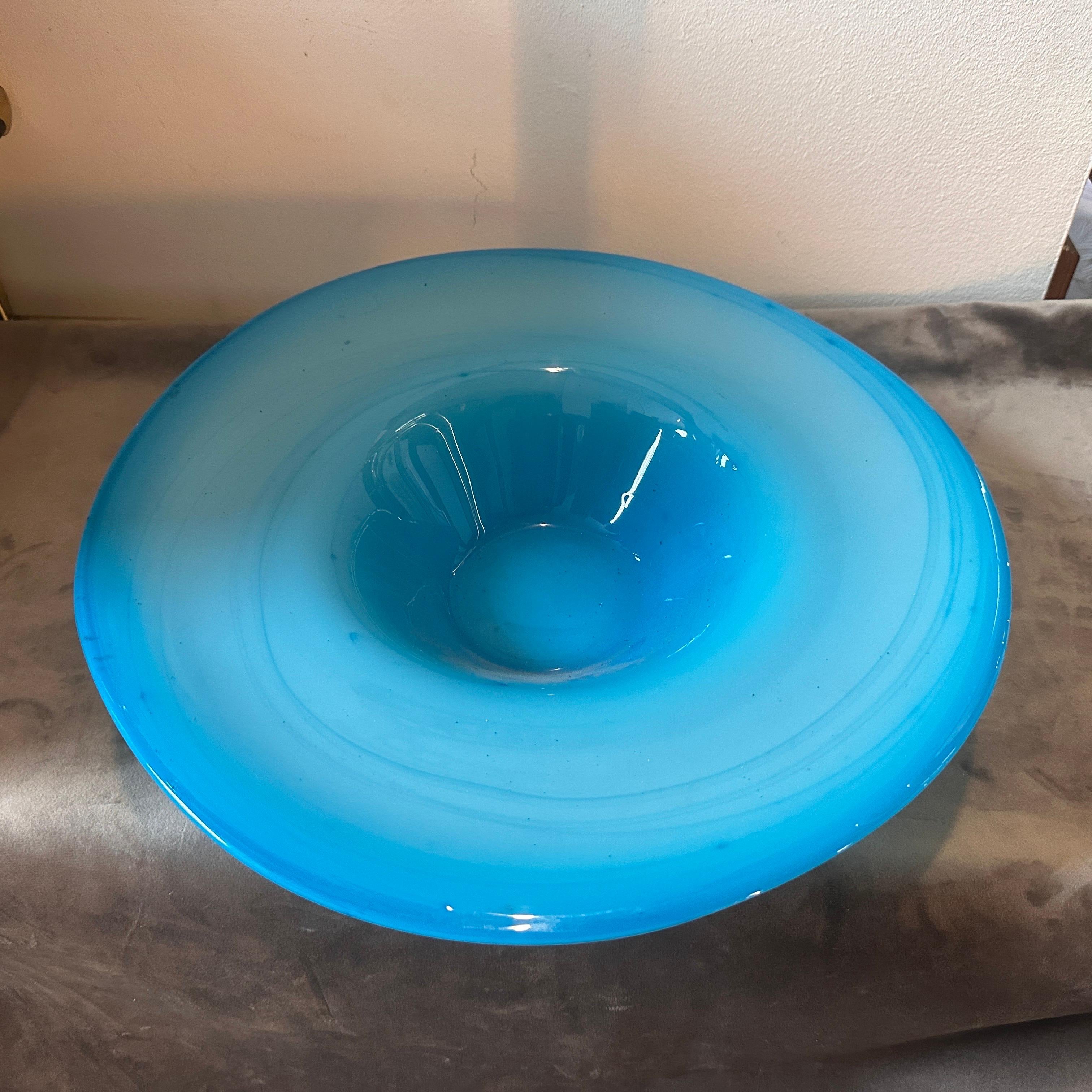 Italian 1980s Modern Turquoise and White Murano Glass Round Centerpiece For Sale