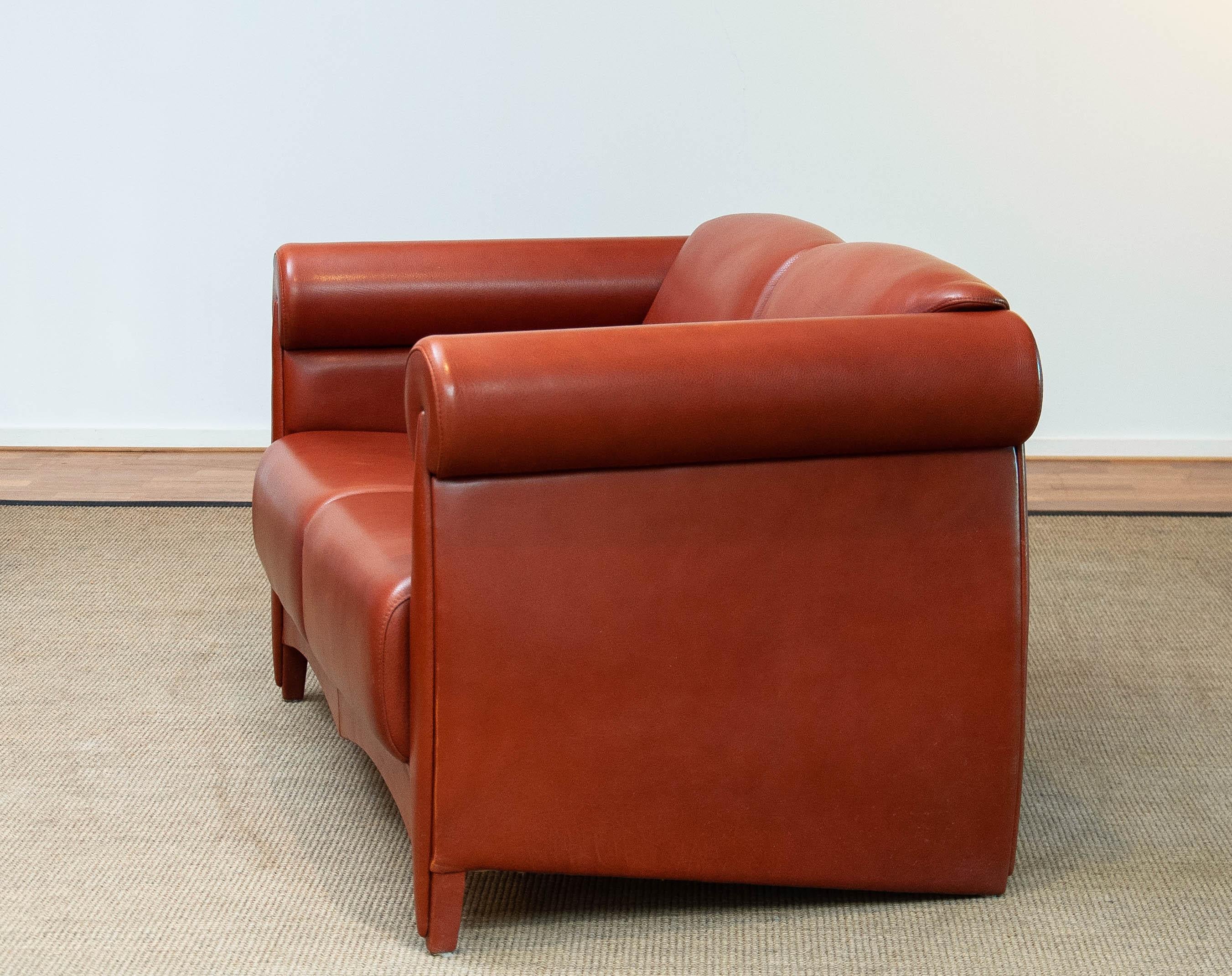 Modernes zweisitziges Sofa aus cognacfarbenem Leder von Klaus Wettergren, Dänemark, 1980er Jahre im Angebot 5