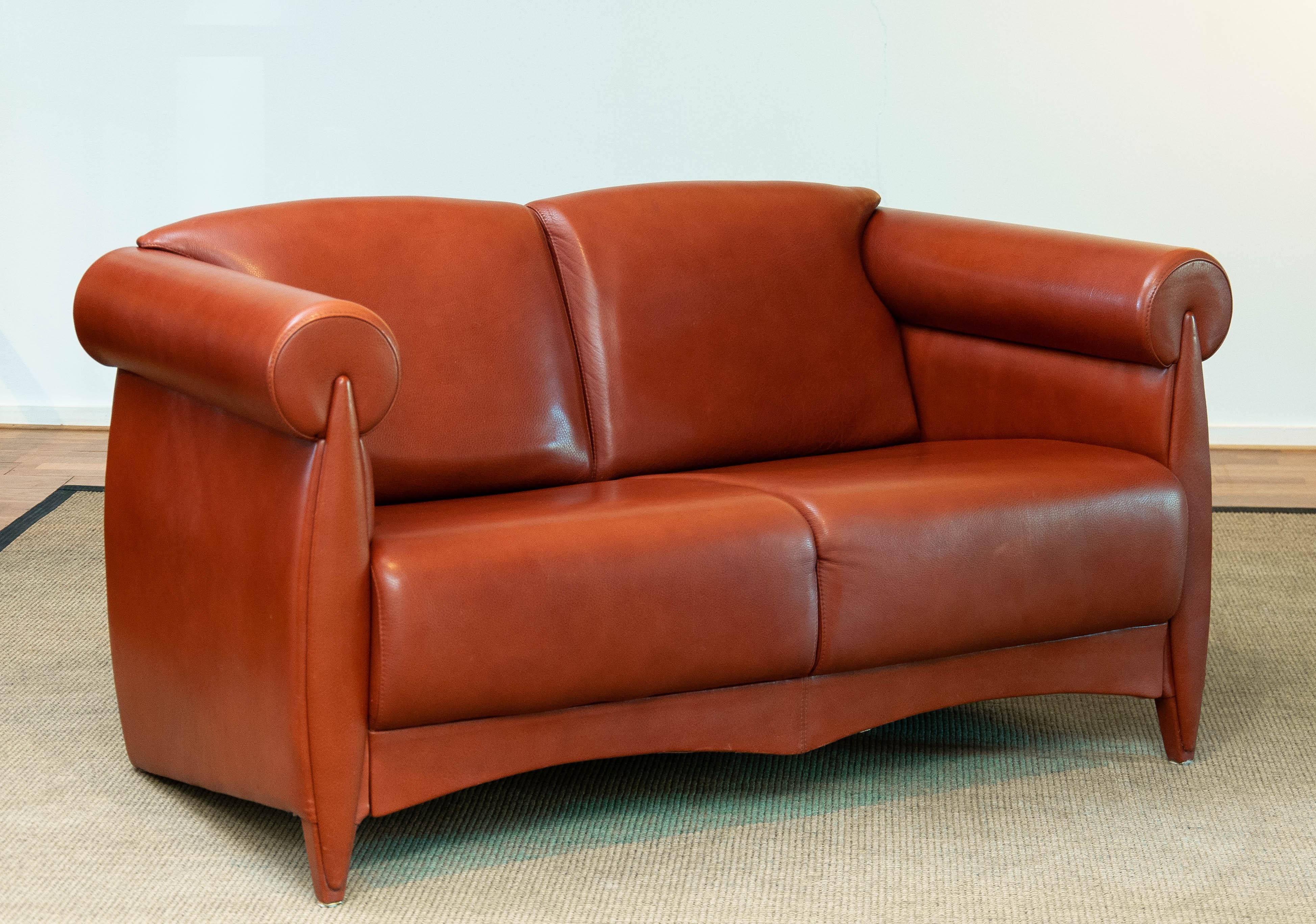 Modernes zweisitziges Sofa aus cognacfarbenem Leder von Klaus Wettergren, Dänemark, 1980er Jahre im Angebot 2