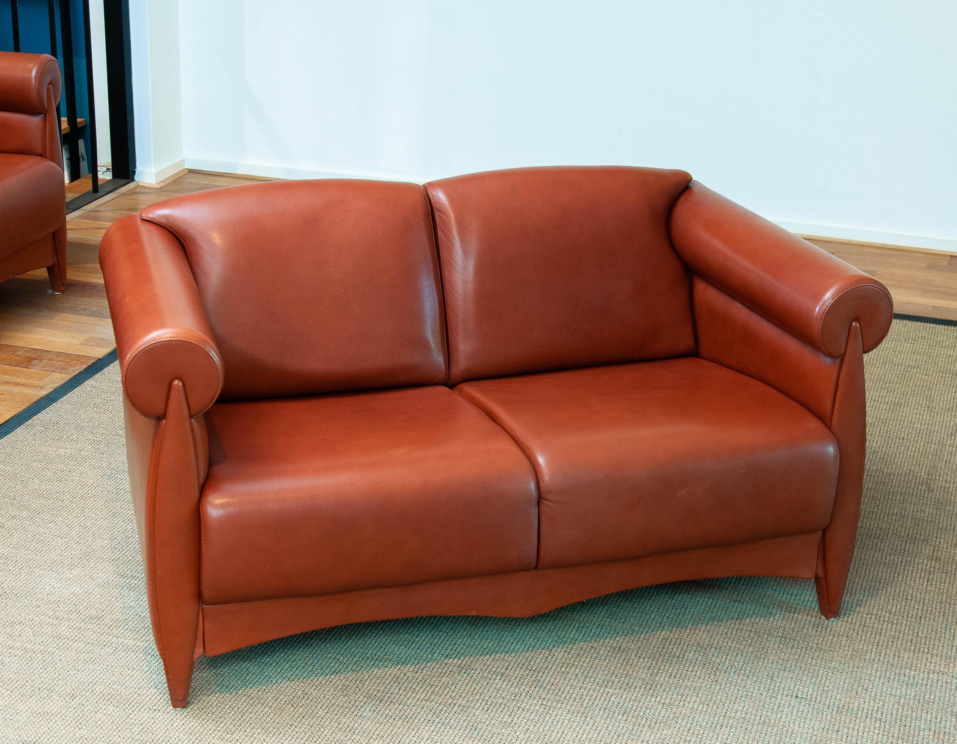 Late 20th Century 1980s Modern Two Seater Sofa in Cognac Leather by Klaus Wettergren Denmark For Sale