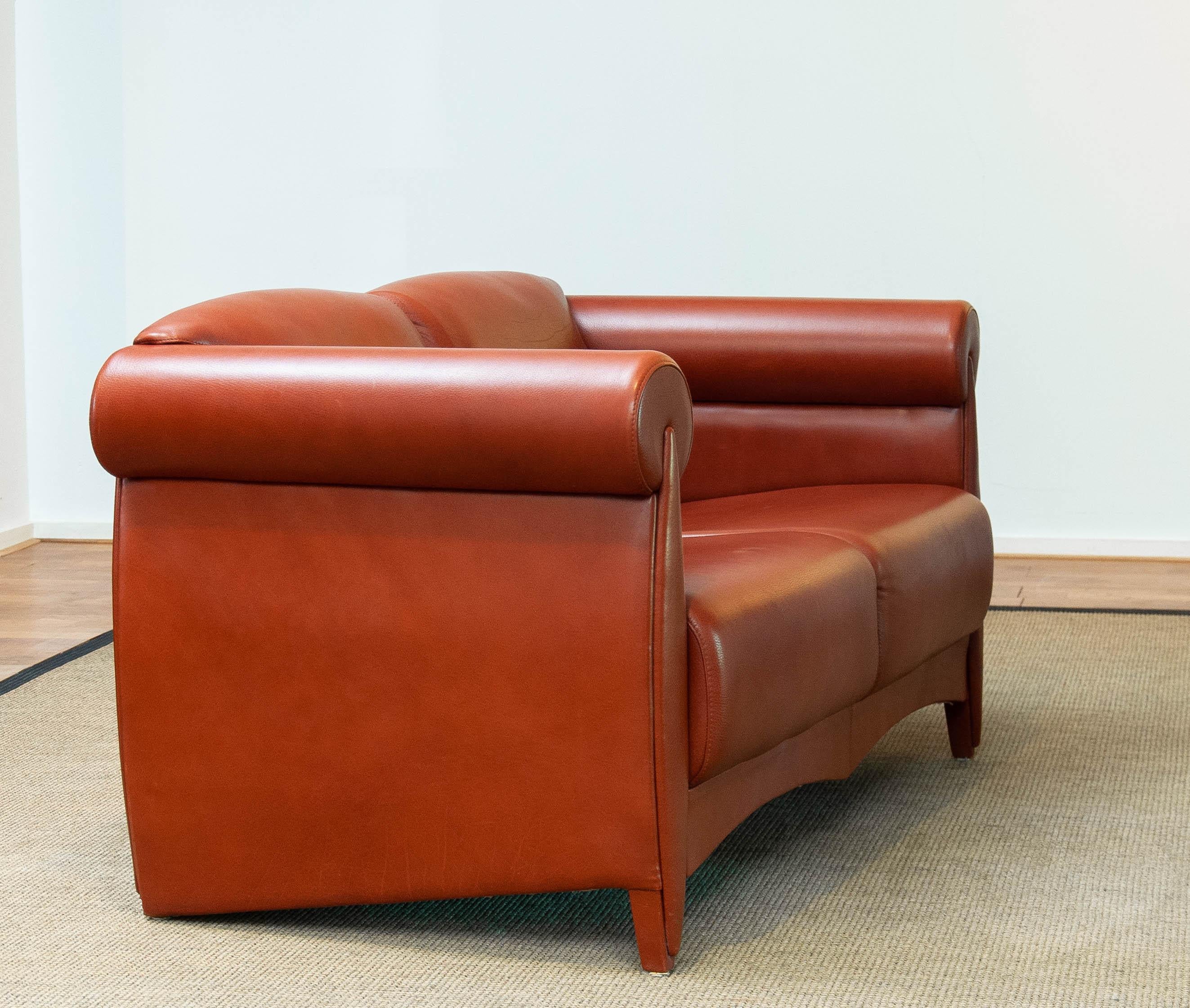 Modernes zweisitziges Sofa aus cognacfarbenem Leder von Klaus Wettergren, Dänemark, 1980er Jahre im Angebot 4