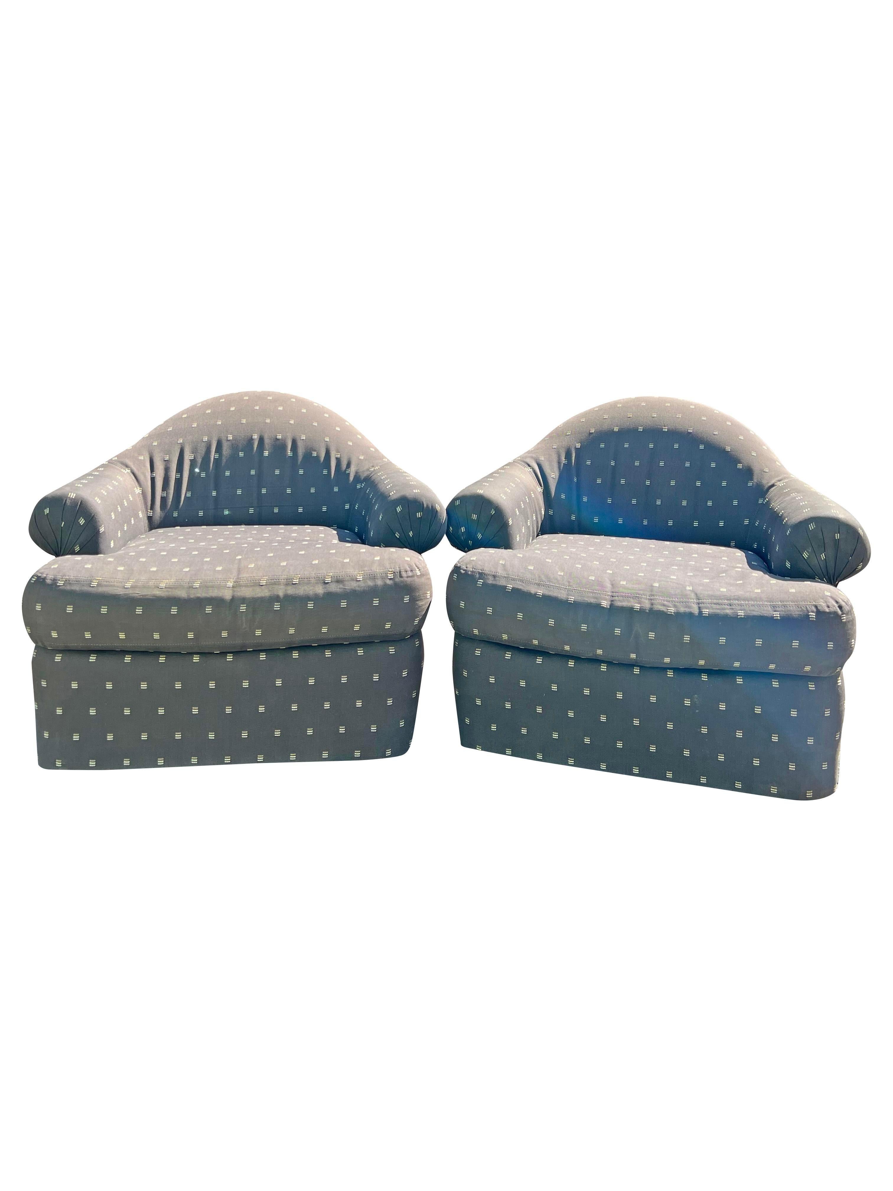 Late 19th Century 1980s Modern Vintage Swivel Lounge Chairs a Pair by Robert Allen