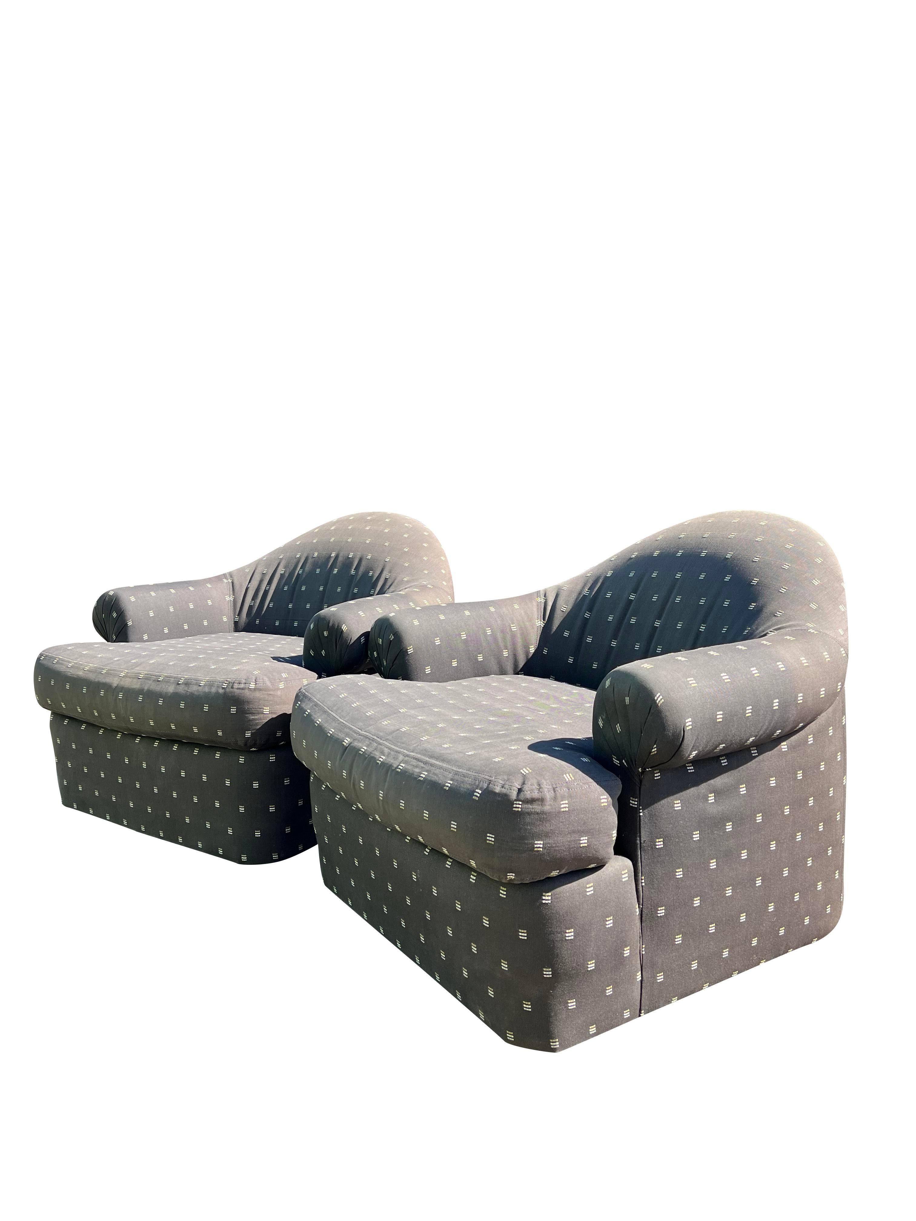 Fabric 1980s Modern Vintage Swivel Lounge Chairs a Pair by Robert Allen