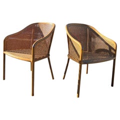 1980s Modern Ward Bennett Style Cane Side or Accent Chair Lounge Chairs a Pair