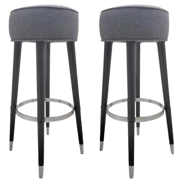 1980s Modern Wood, Chrome and Mohair Stools - a Pair