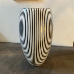 1980s Modernist Black and White Striped Murano Glass Vase By Effetre Int. Co.