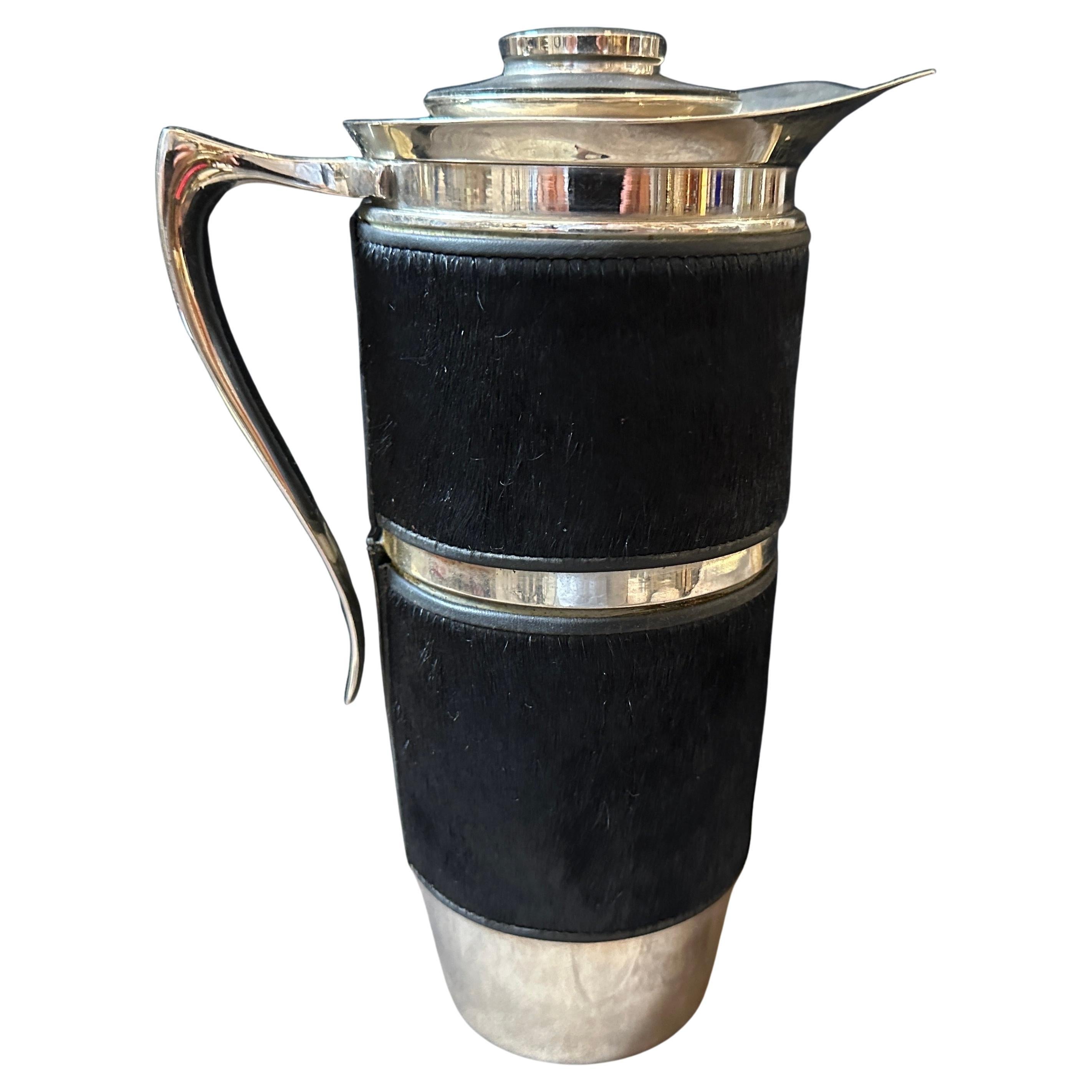 Jarra termo italiana modernista de los años 80 de Cavallino negro y baño de plata