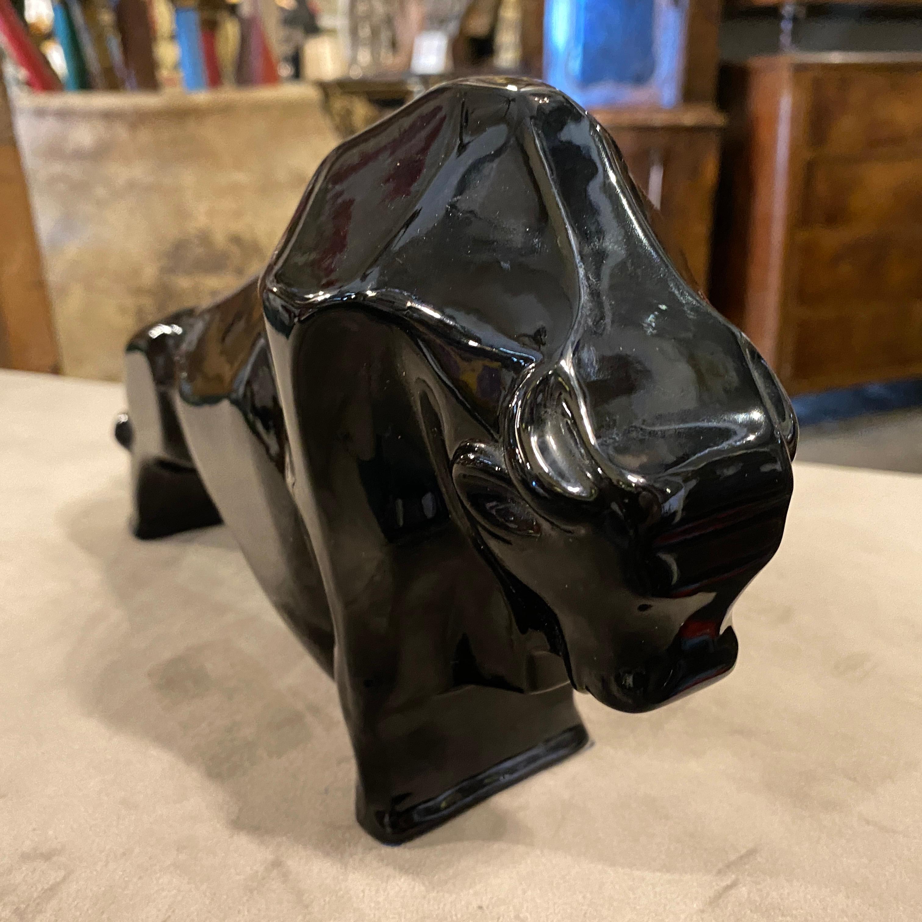 1980s Modernist Black Ceramic Bull 5