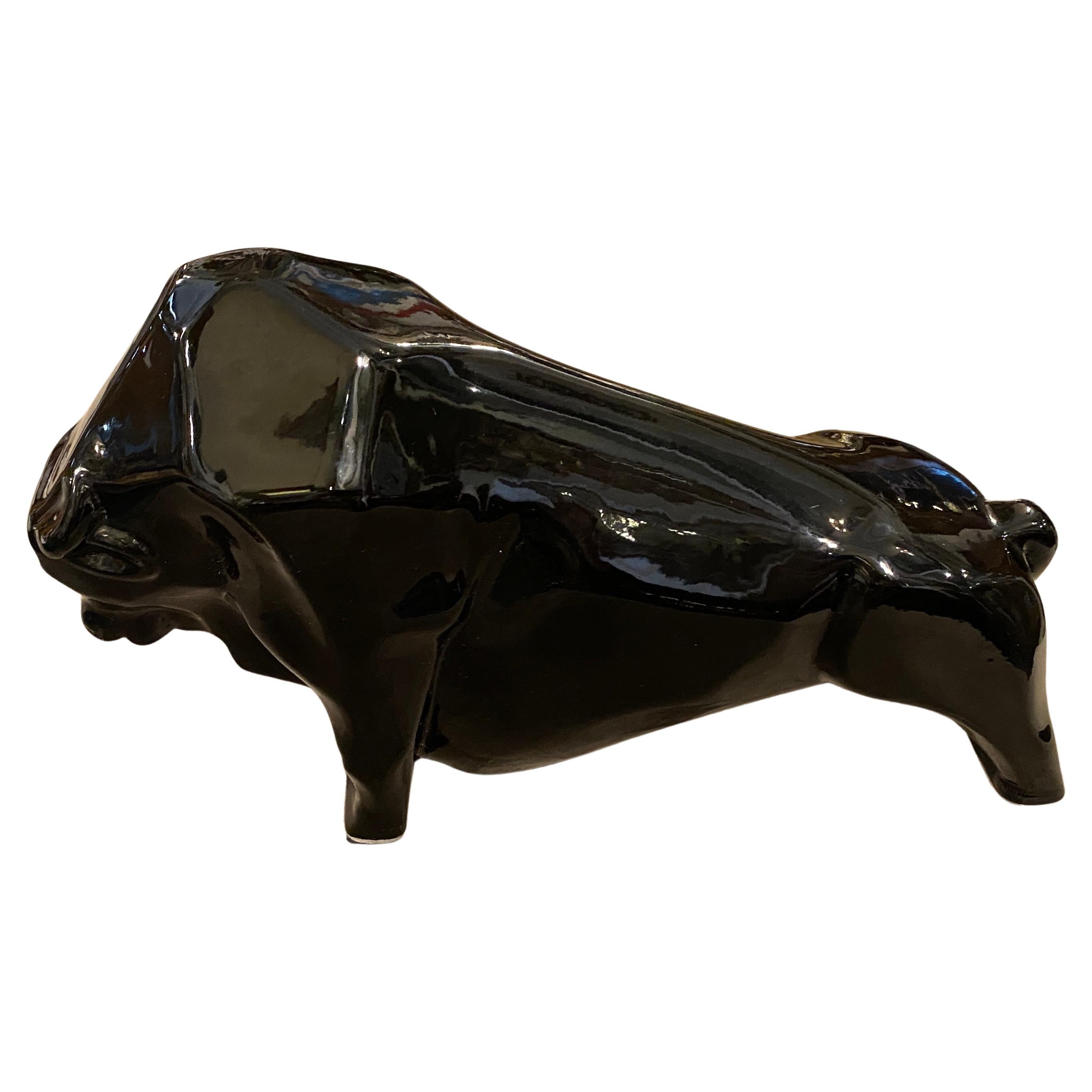 A stylish black ceramic bull probably made in Italy in the Eighties. It's in perfect conditions.