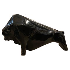 1980s Modernist Black Ceramic Bull
