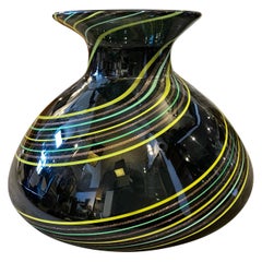 1980s Modernist Black Green and Yellow Striped Murano Glass Vase