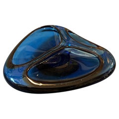 1980s Modernist Blue and Brown Murano Glass Triangular Ashtray