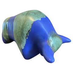 1980s Modernist Blue and Green Fat Lava Ceramic Bull by Otto Keramik