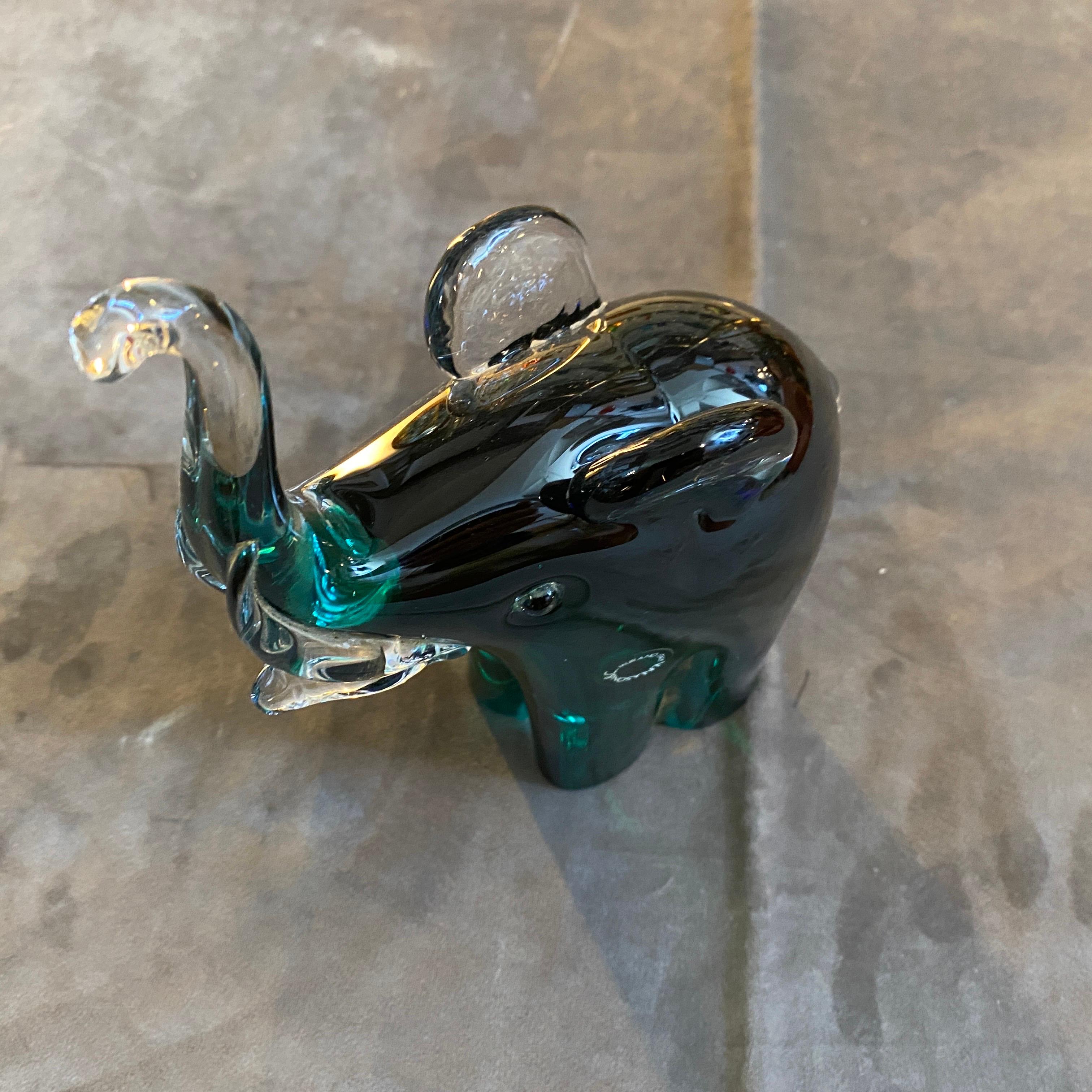 Italian 1980s Modernist Blue and Green Sommerso Murano Glass Elephant by Vincenzo Nason For Sale