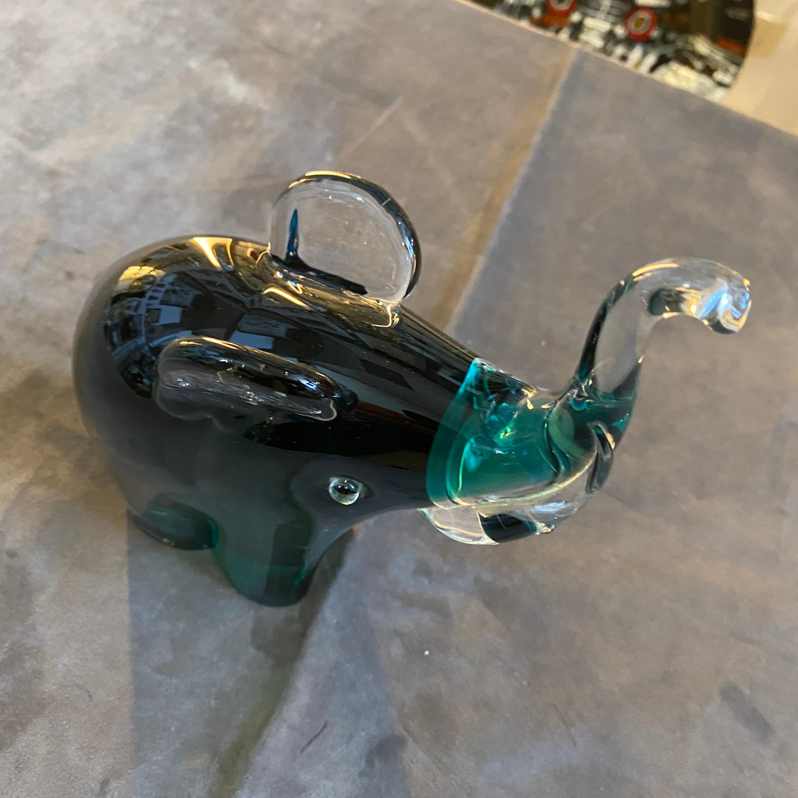 1980s Modernist Blue and Green Sommerso Murano Glass Elephant by Vincenzo Nason For Sale 1